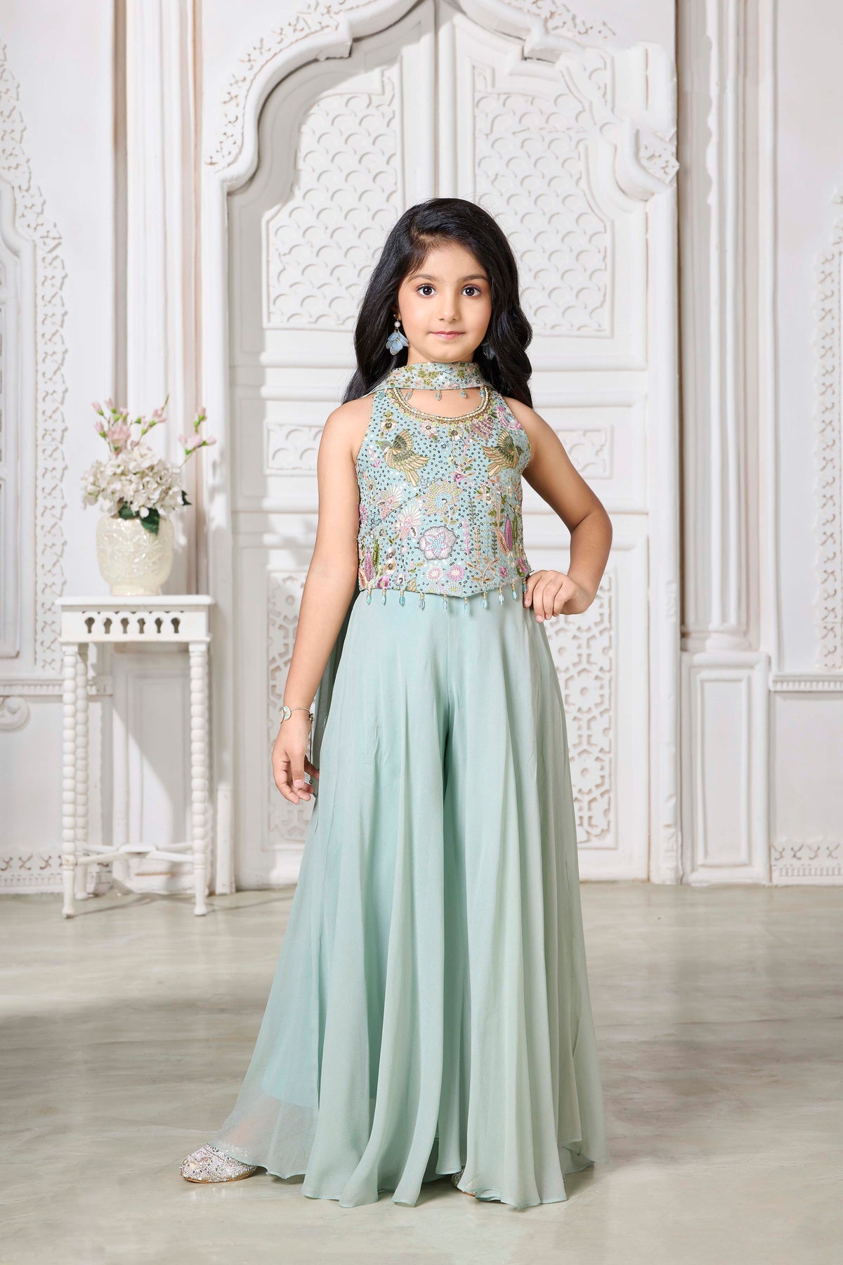 Light Blue Georgette Palazzo Set - Mokshaa