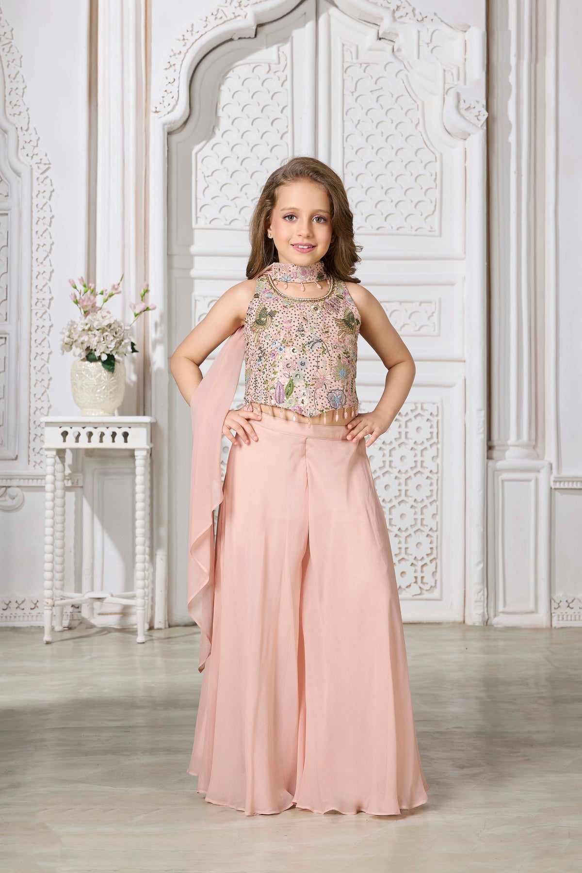 Peach Georgette Palazzo Set - Mokshaa