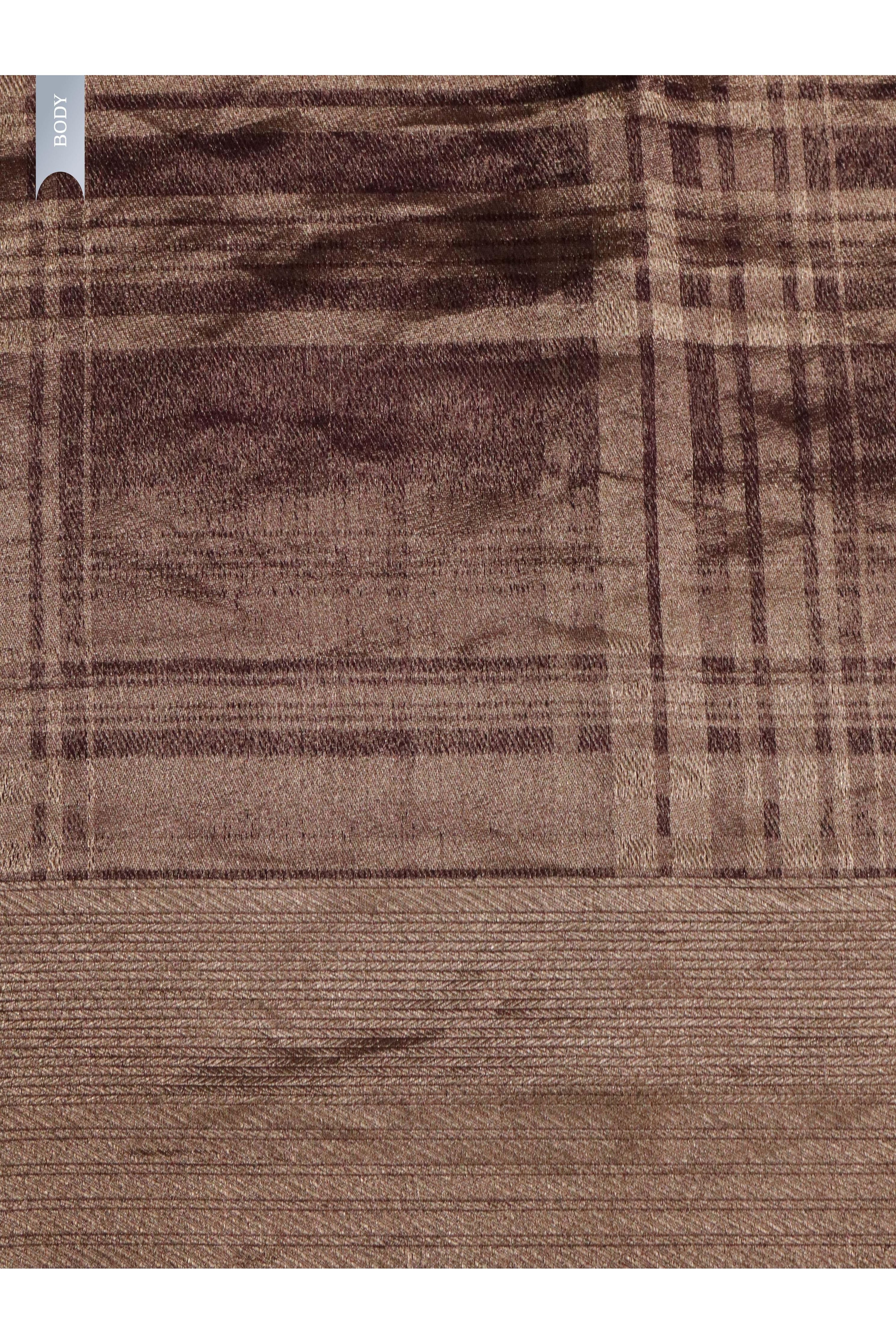 Wine Banarasi Kora Silk Saree with Self Zari Checks & Zari Border - Mokshaa