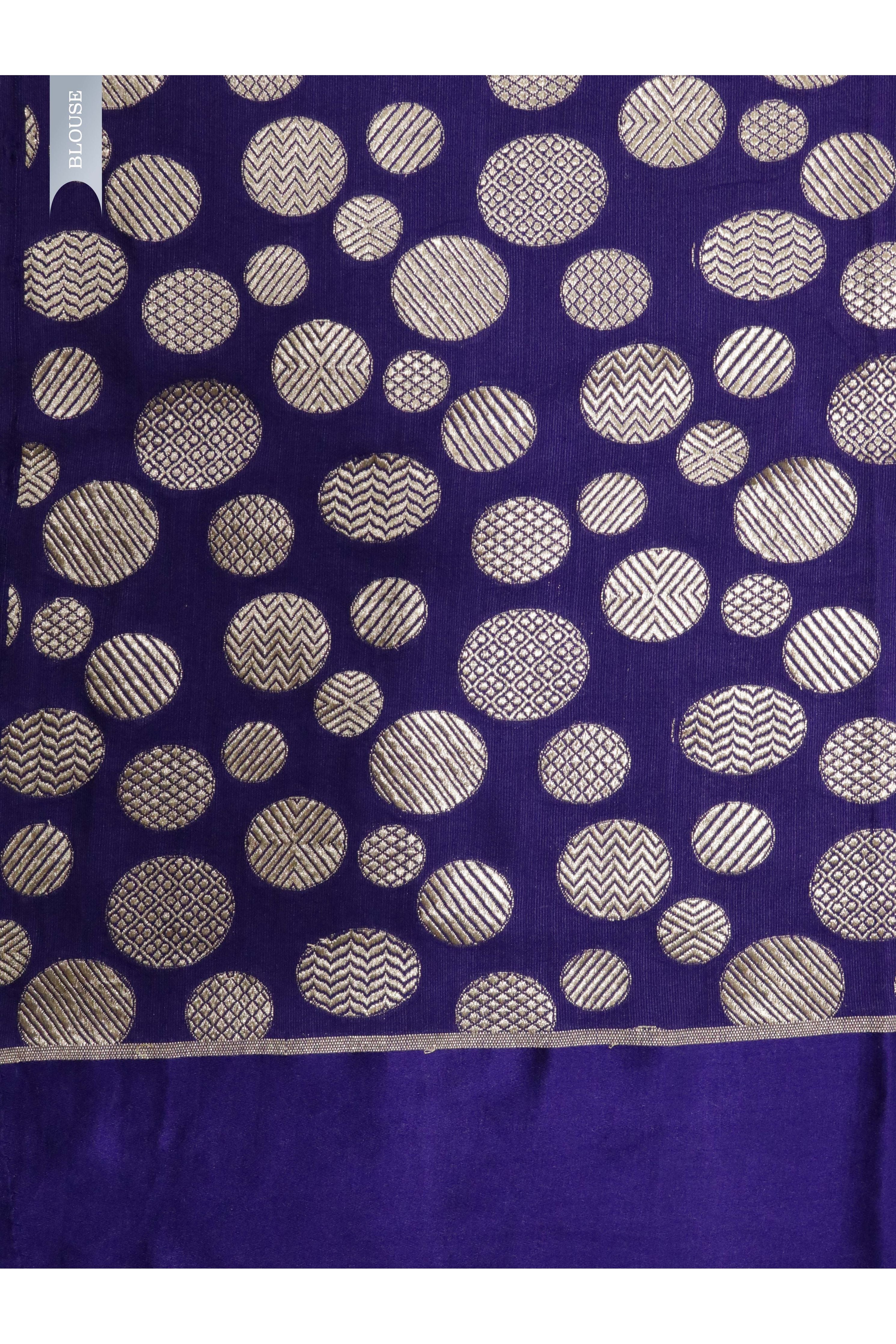 Purple Handloom Silk Saree with Silver Zari Circular Motifs - Mokshaa