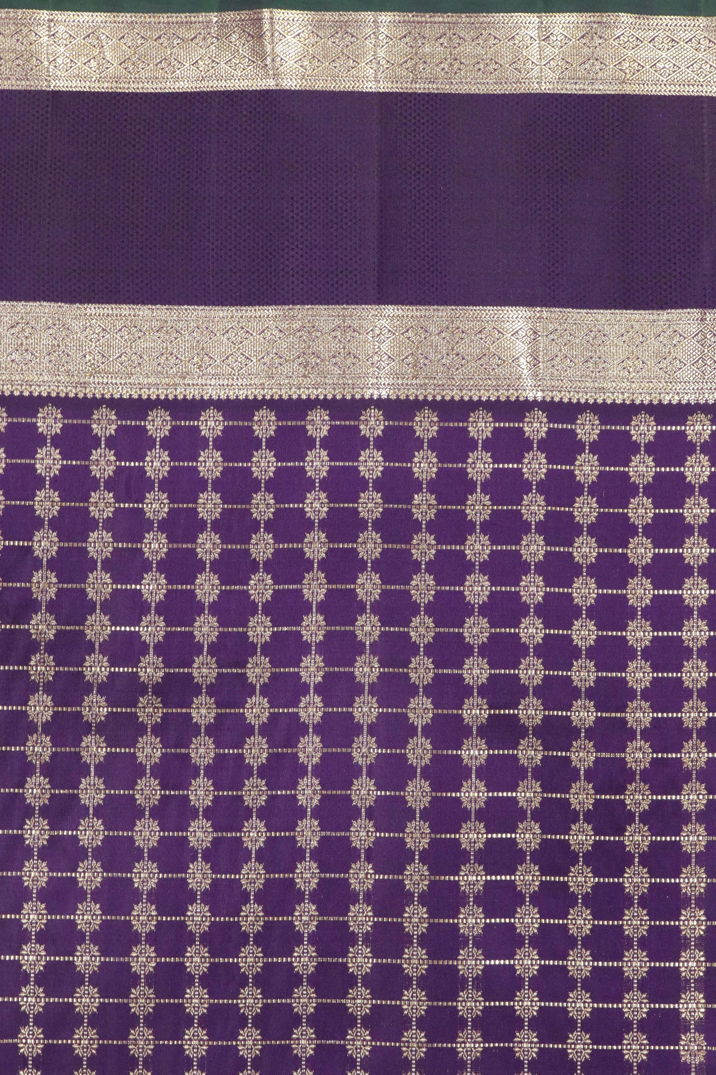 Purple Kanchipuram Silk Saree with Fancy Zari Checks and Zari Border - Mokshaa