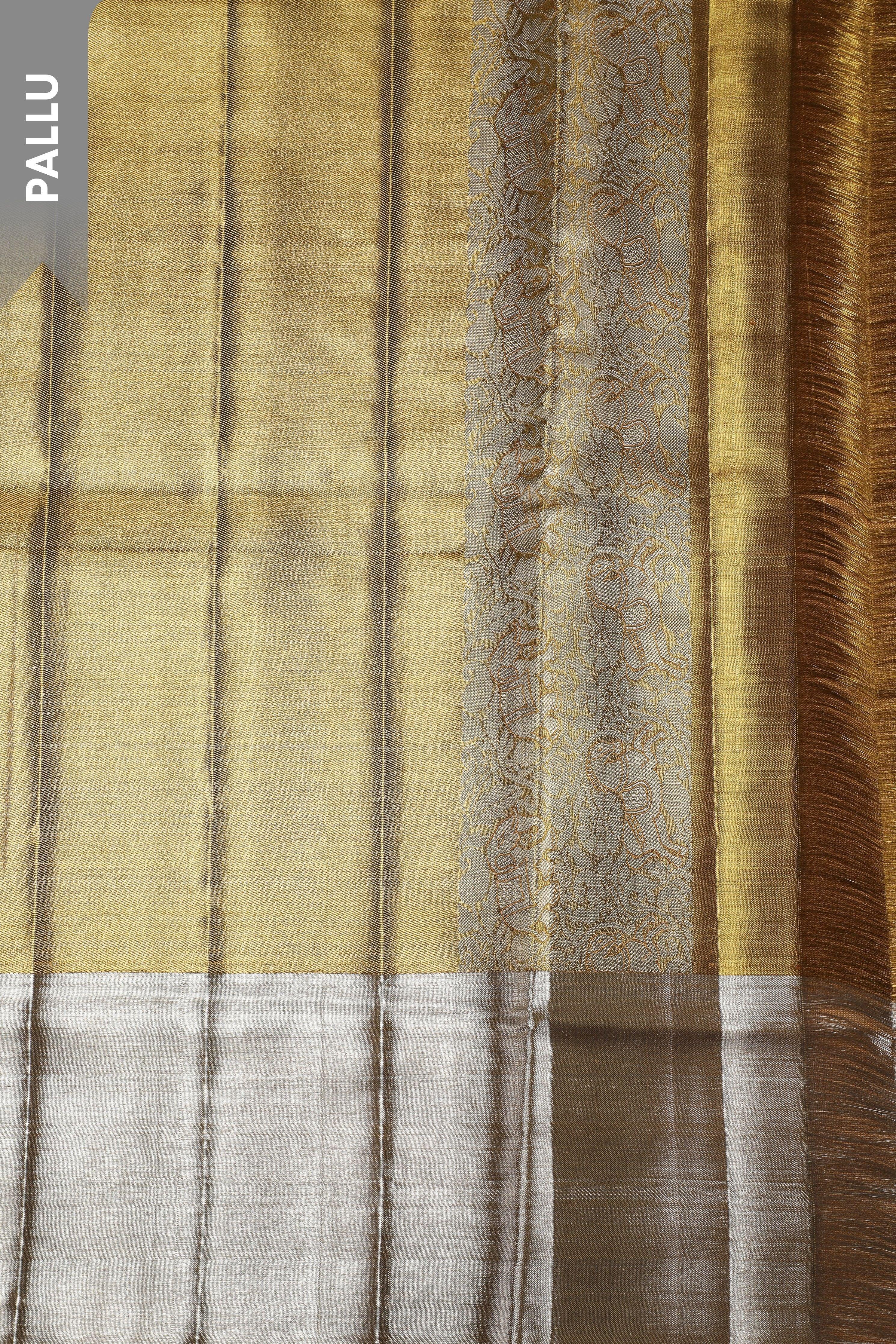 Gold and Silver Tissue Silk Saree with Contrast Silver Tissue Border - Mokshaa