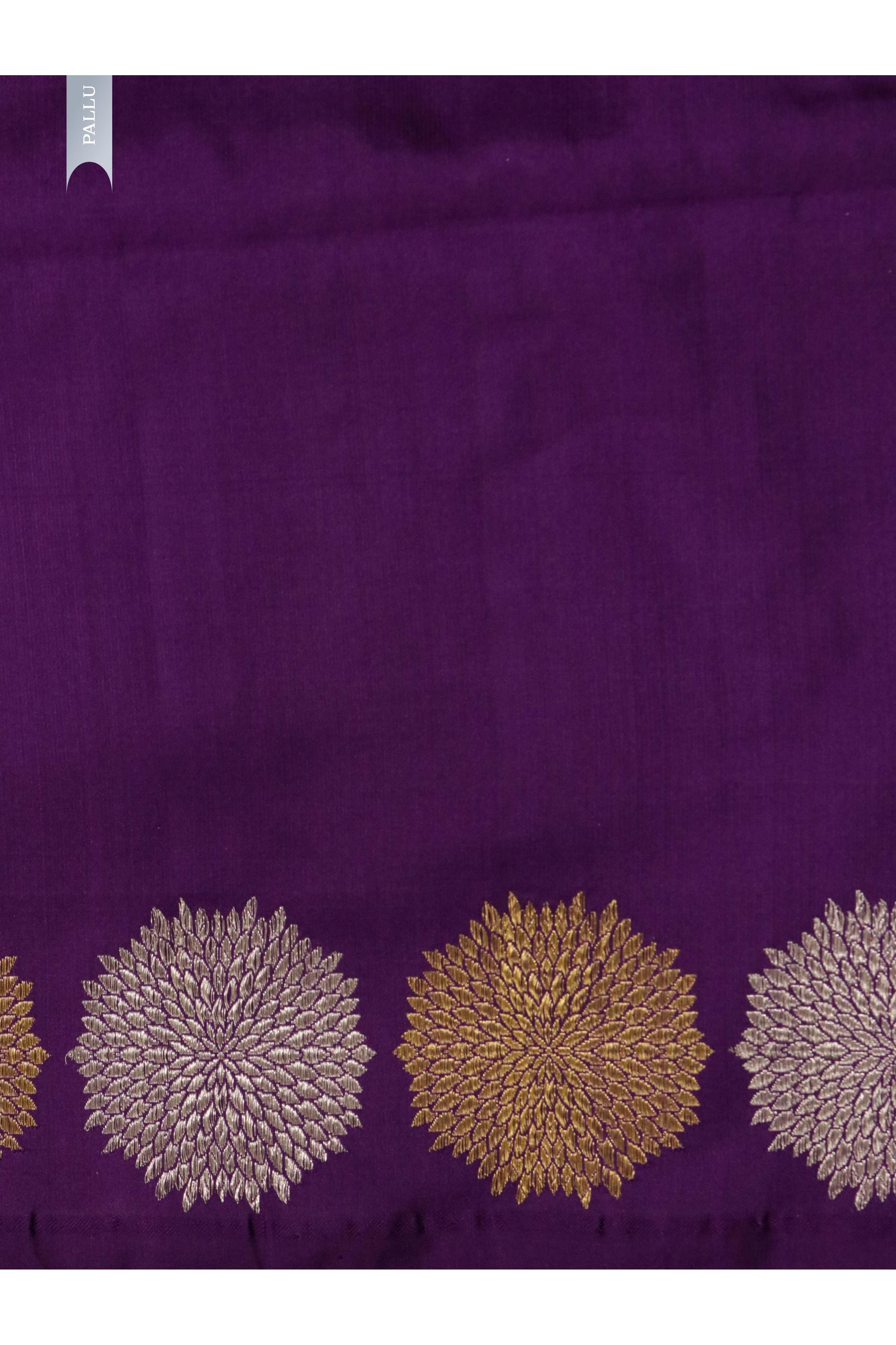 Magenta Banarasi Silk Saree with Long Silver & Gold Zari Border - Mokshaa