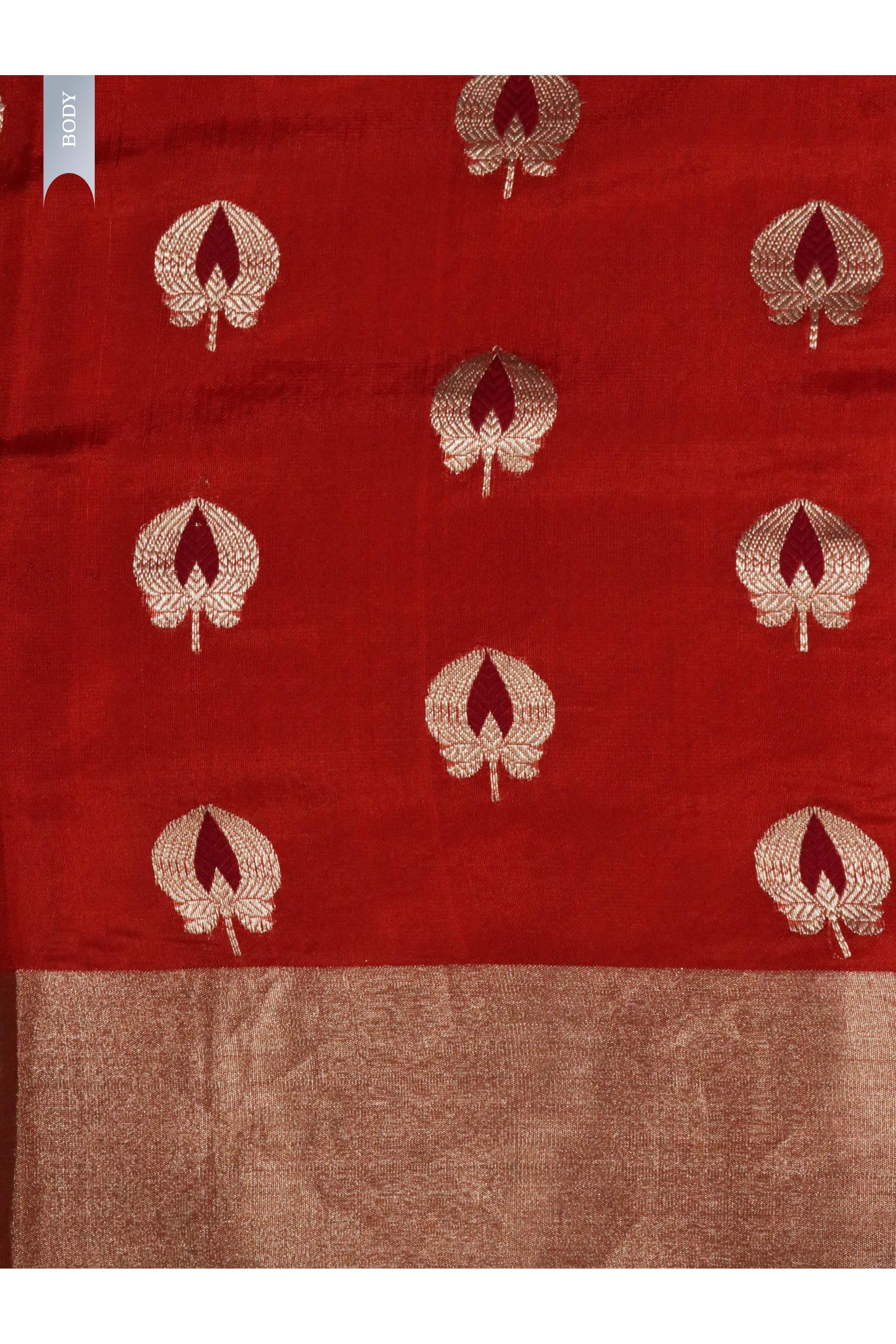 Orange Banarasi Chanderi Silk Saree with Silver & Thread Motifs - Mokshaa