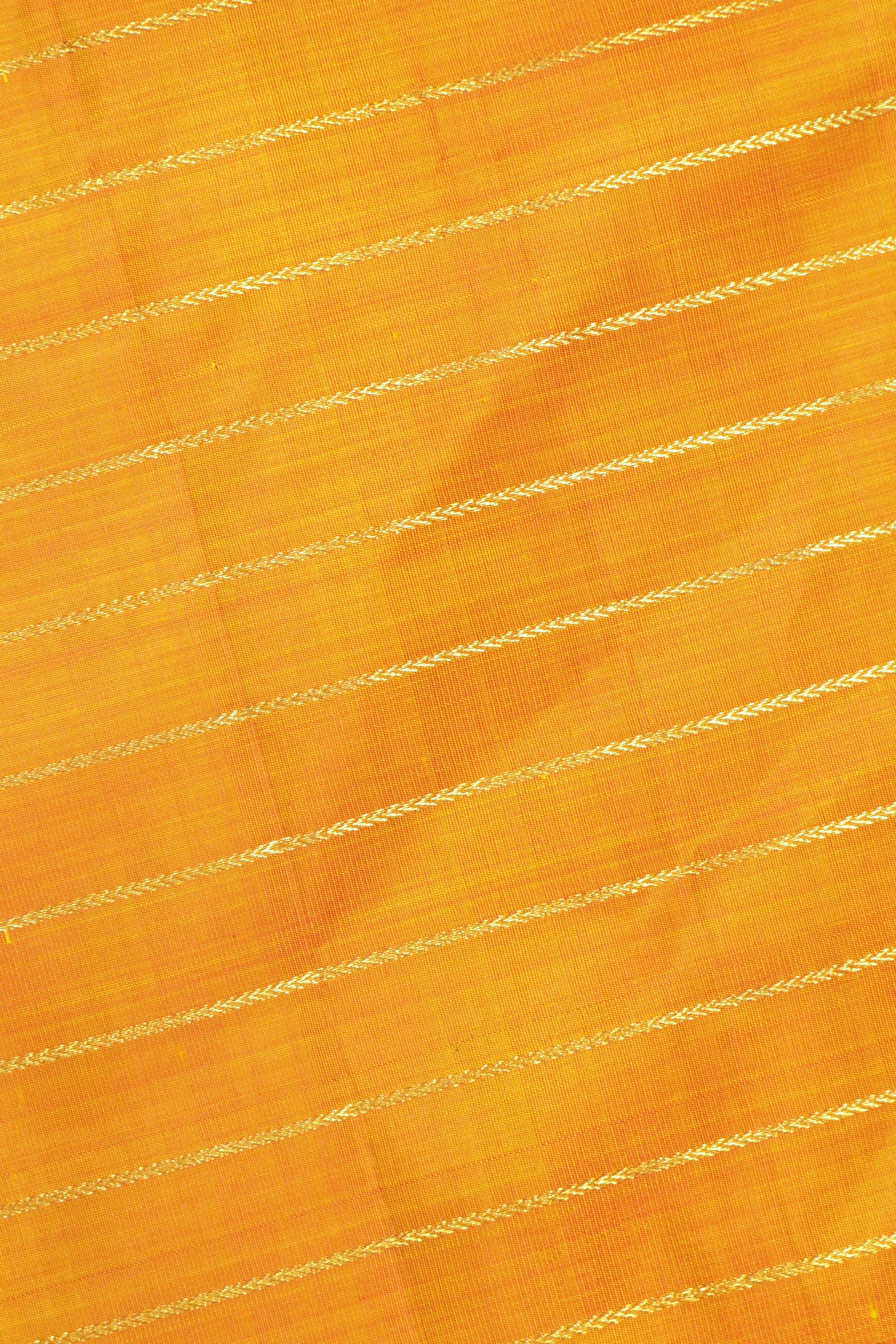 Orange Kanchipuram Silk Saree with Zari Horizontal Lines & Thread Weaving Border - Mokshaa