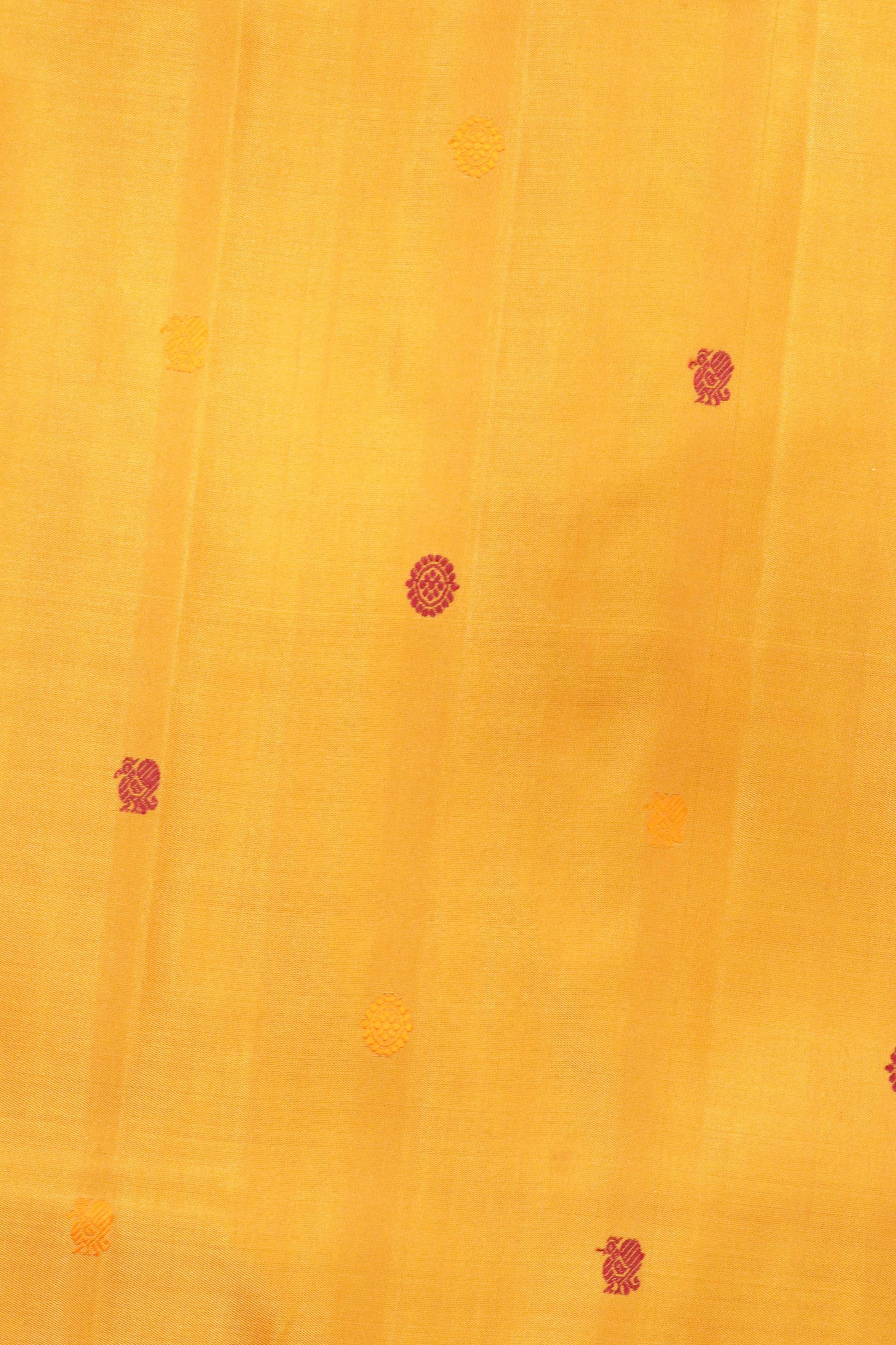 Pastel Orange Kanchipuram Silk Saree with Silk Thread Motifs & Contrast Zari Border - Mokshaa