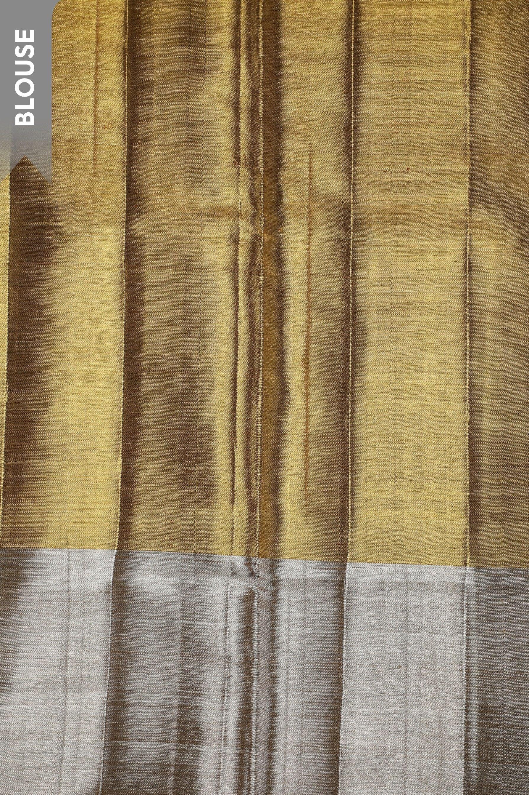 Gold and Silver Tissue Silk Saree with Contrast Silver Tissue Border - Mokshaa