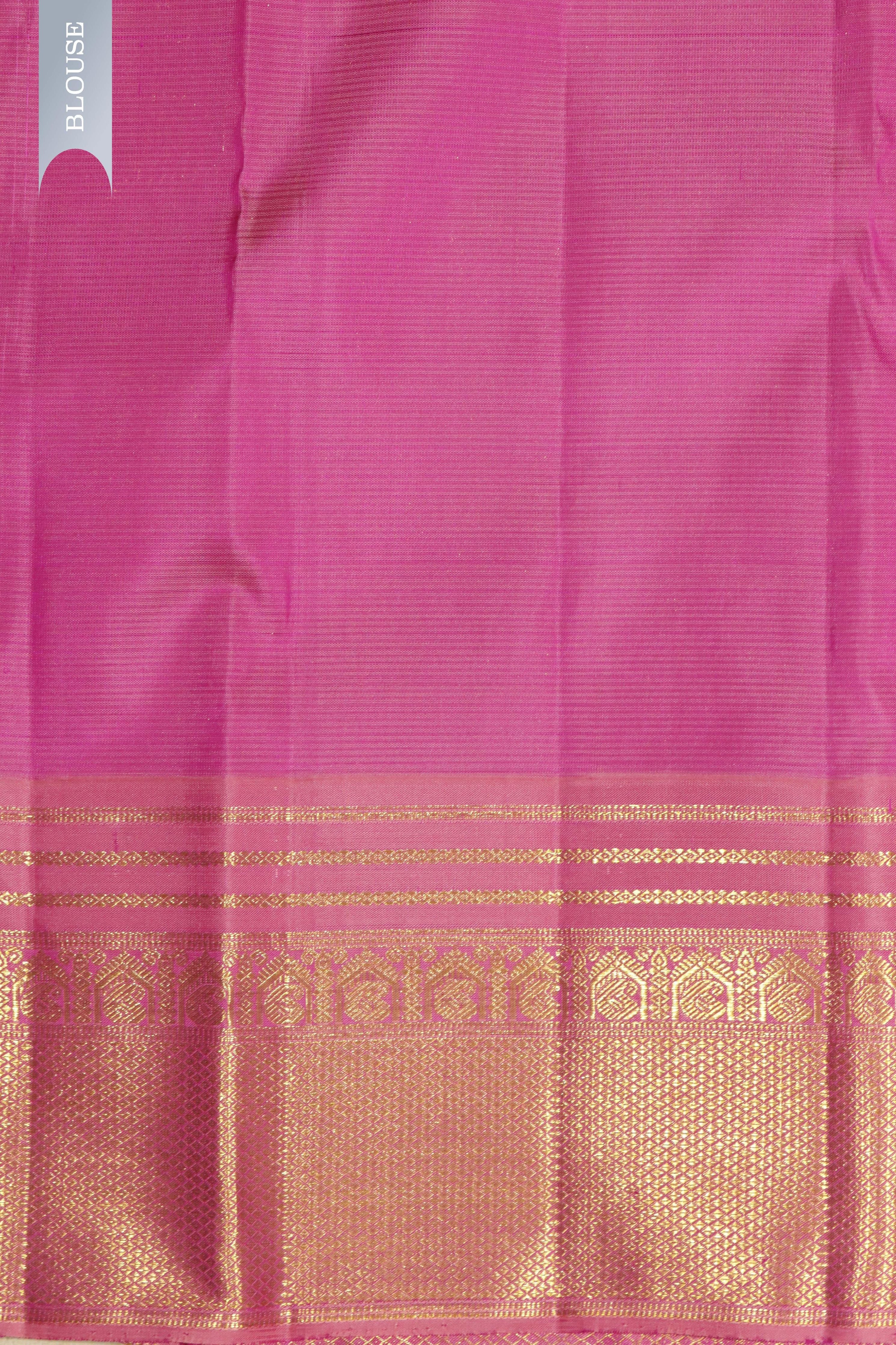 Royal Blue Kanchipuram Silk Saree with Silver & Gold Zari Motifs and Contrast Border - Mokshaa