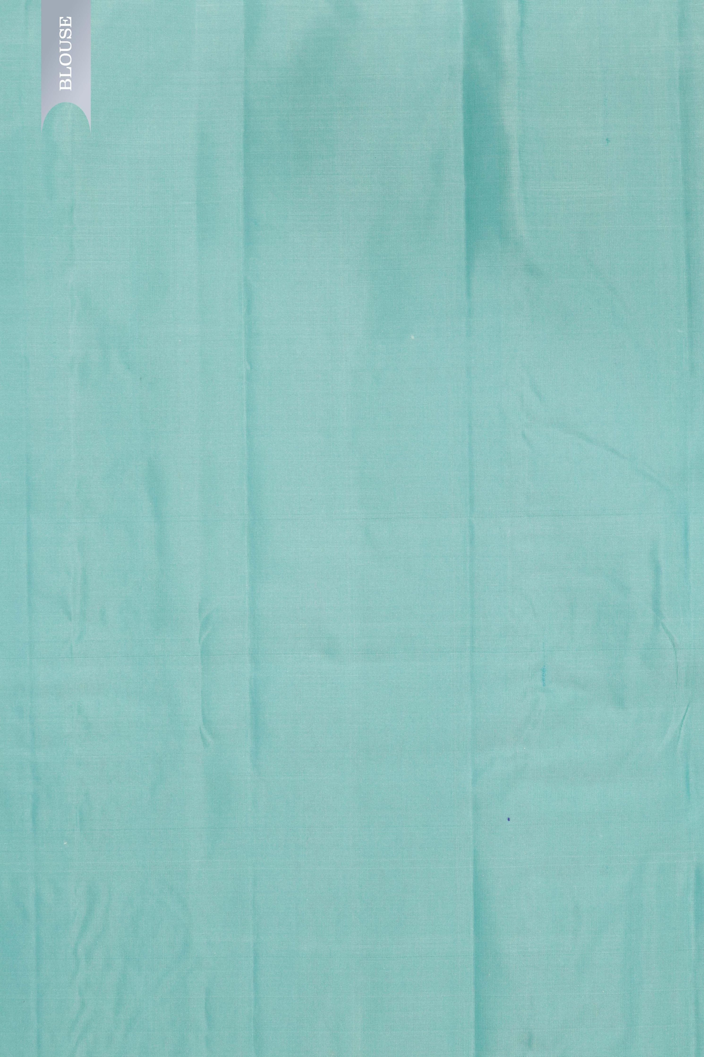 Ink Blue Kanchipuram Silk Saree with Gold & Silver Motifs and Contrast Light Blue Pallu - Mokshaa