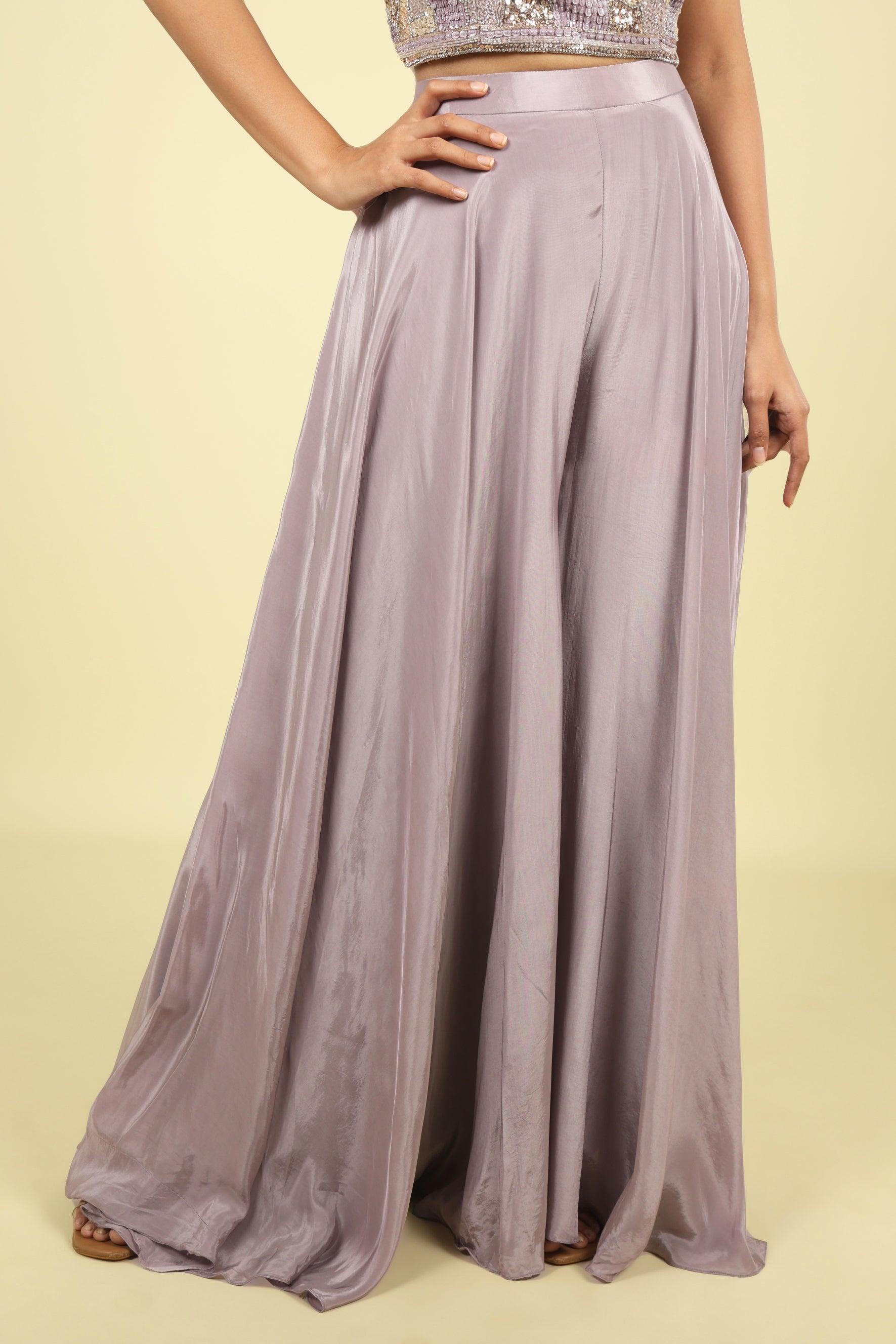 Lavender Embroidered Crepe Halter Palazzo Set - Mokshaa