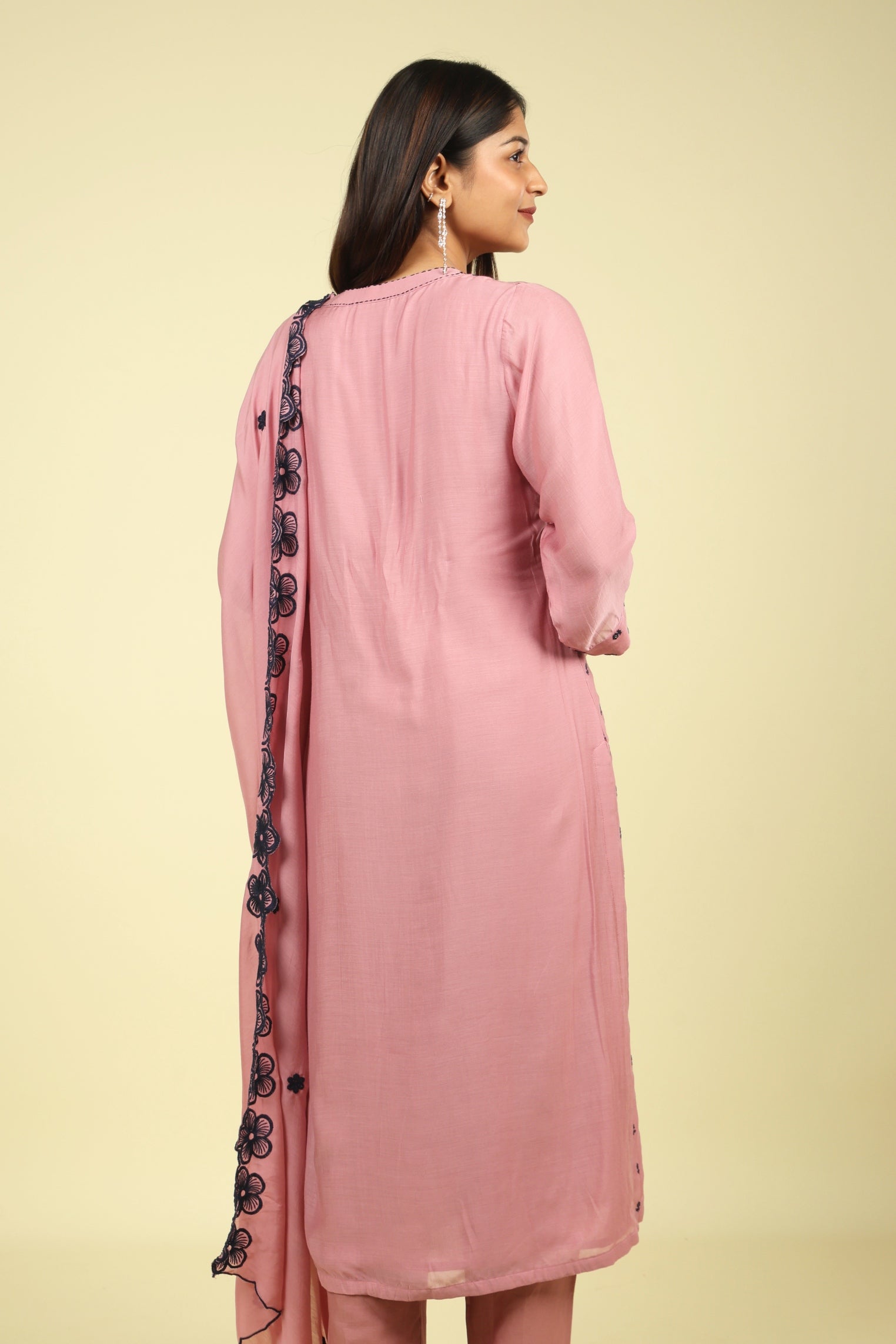 Peach Mul Chanderi Straight Salwar Set - Mokshaa