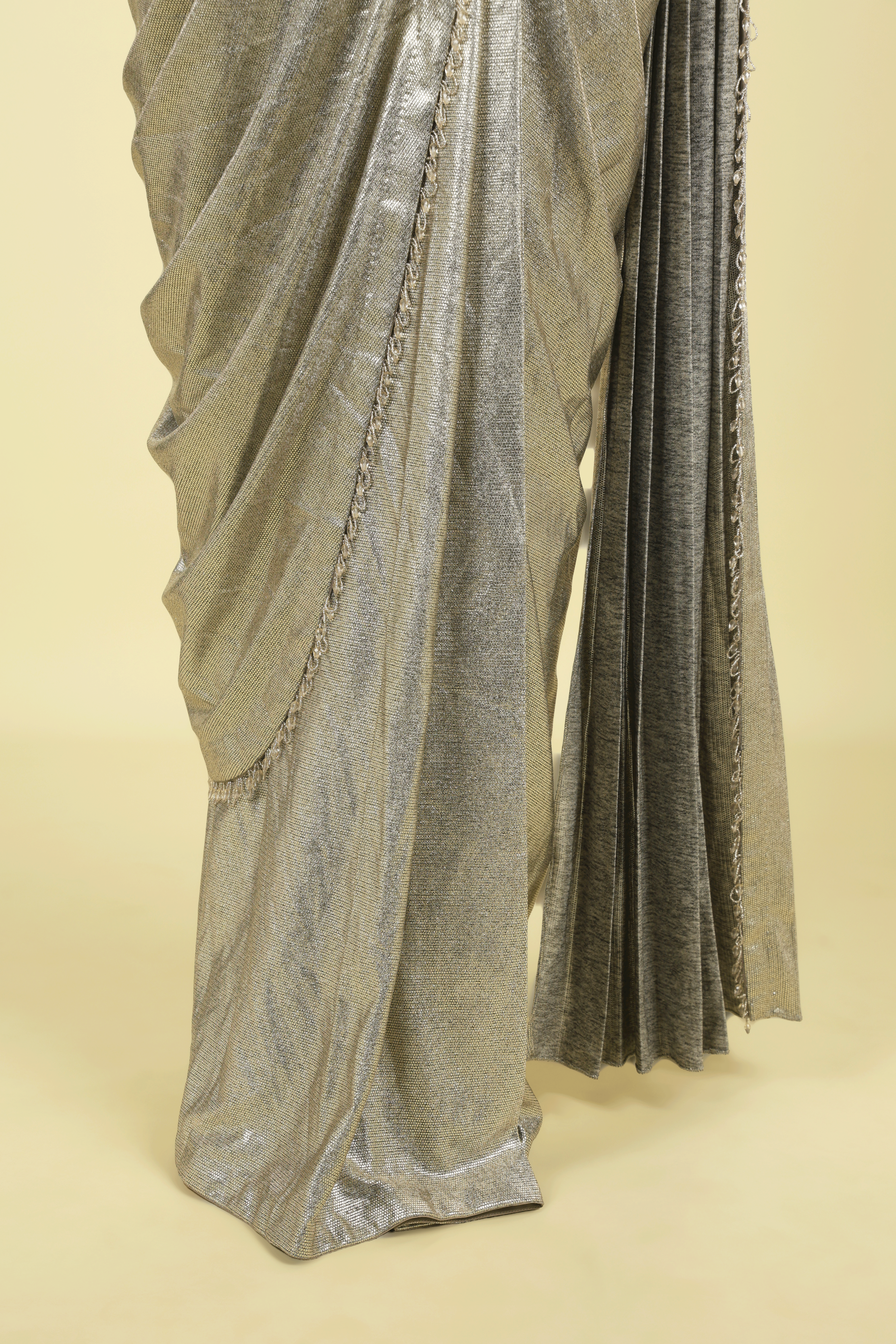 Silver Shimmer Drape Saree Set - Mokshaa