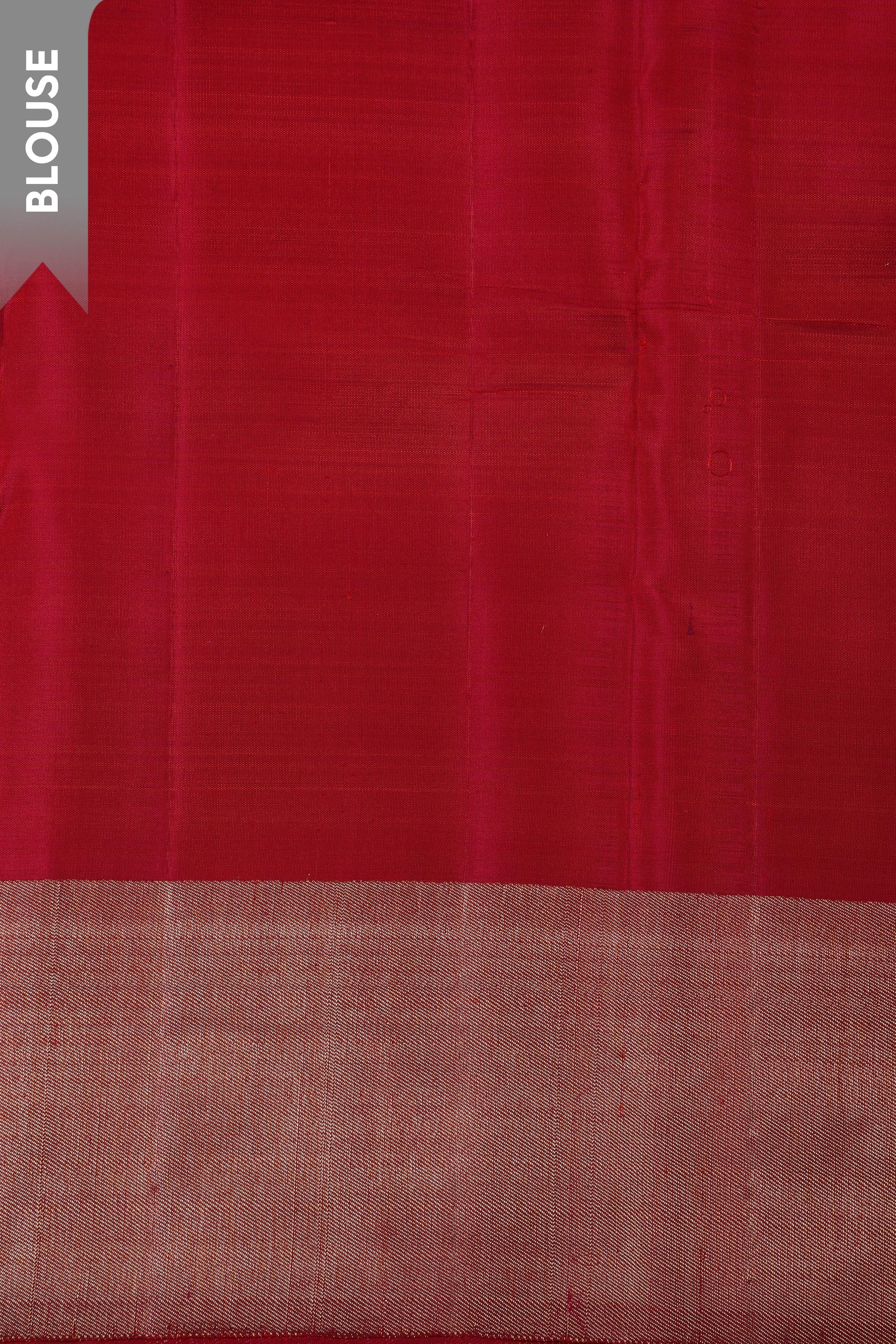 Black Kanchipuram Silk Saree with Coral-Orange Geometric Long Border - Mokshaa