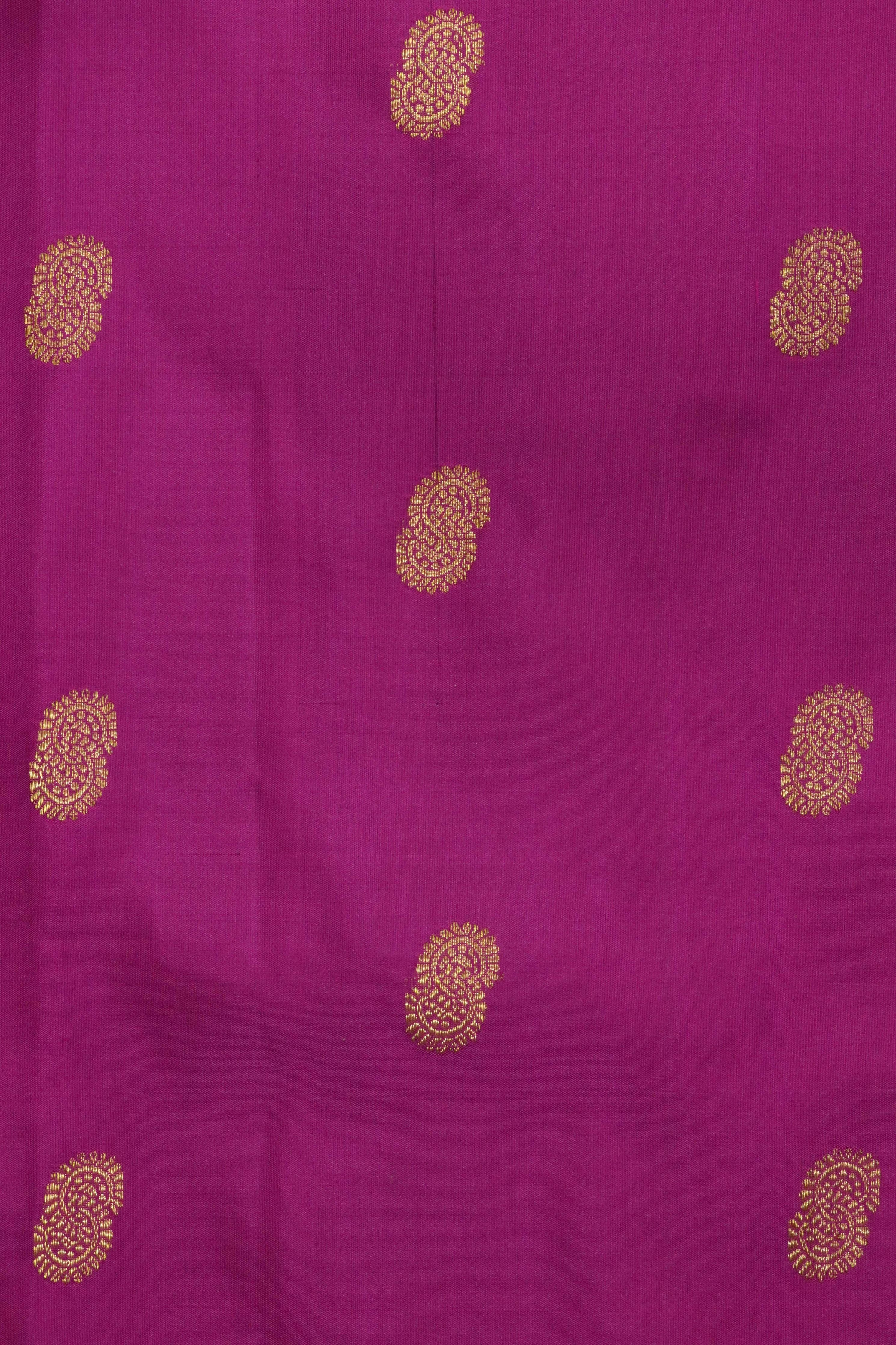 Magenta Kanchipuram Silk Saree with Gold Zari Motifs and Contrast Border - Mokshaa
