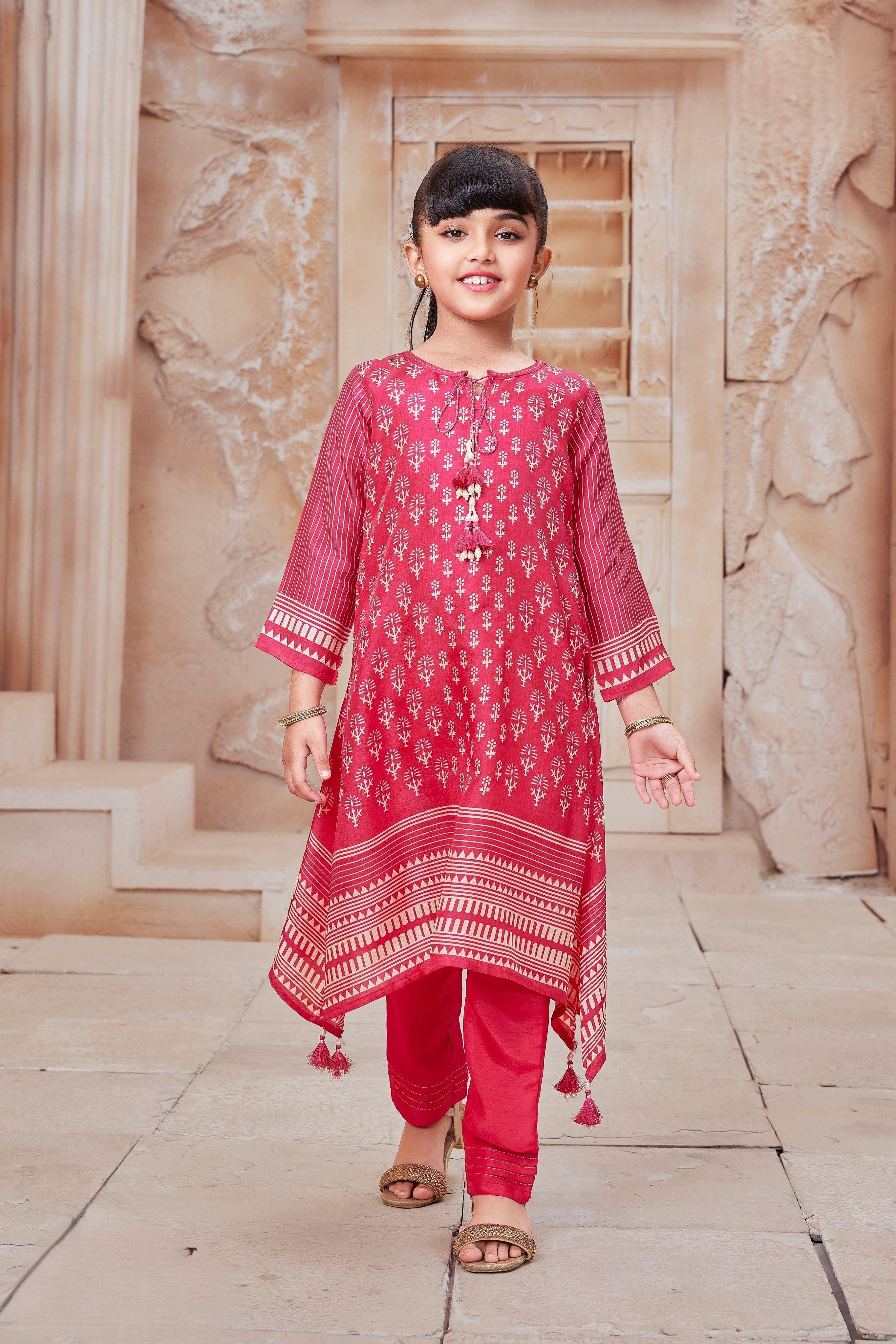 Rani Pink Printed Kurta Set - Mokshaa