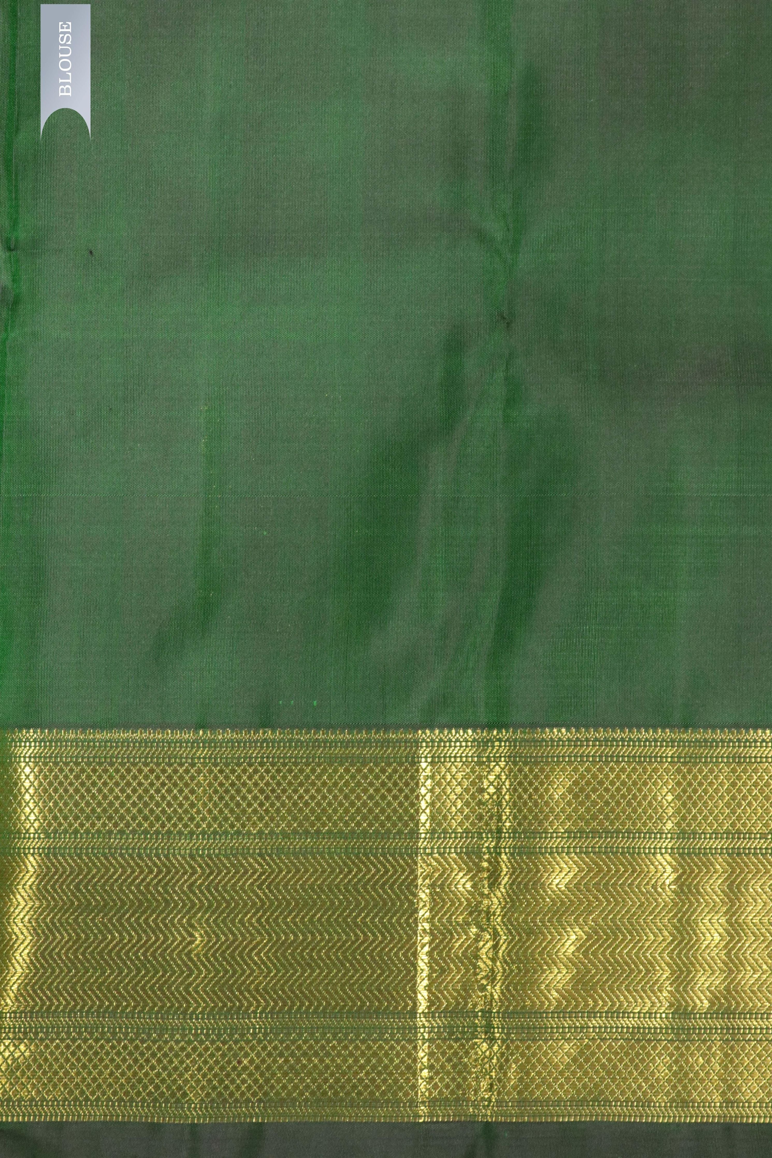Bottle Green Kanchipuram Silk Saree with Thread Meenakari Motifs and Long Zari Border - Mokshaa