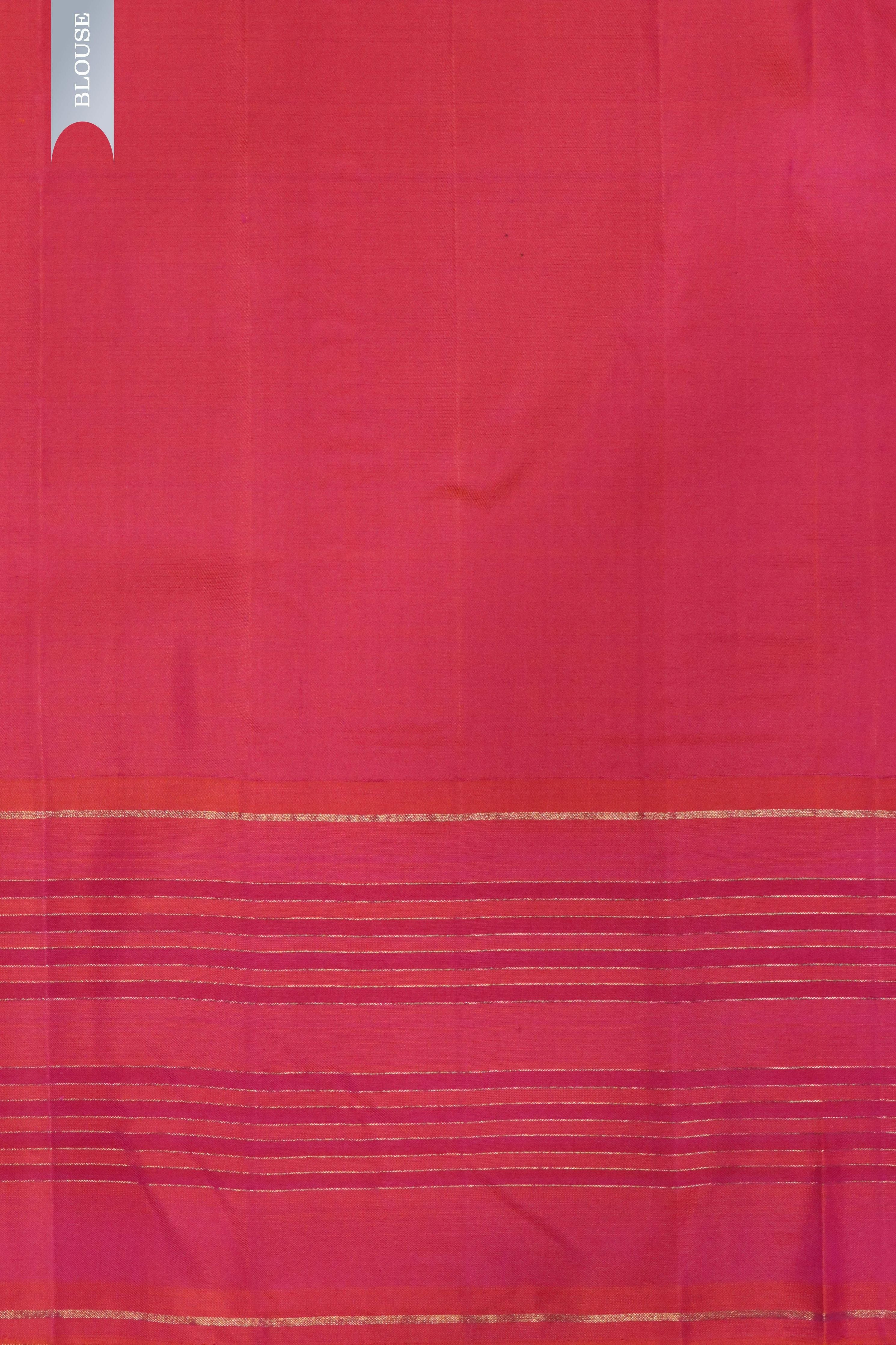 Bottle Green Kanchipuram Silk Saree with Self Zari Chattai Weaving and Contrast Pink Border - Mokshaa