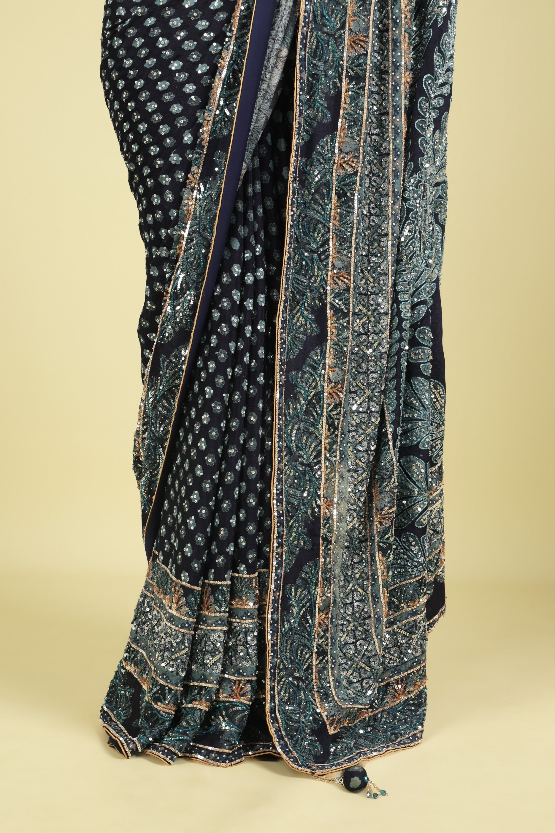 Dark Blue Soft Georgette Saree with All-Over Fancy Sequin Highlights - Mokshaa