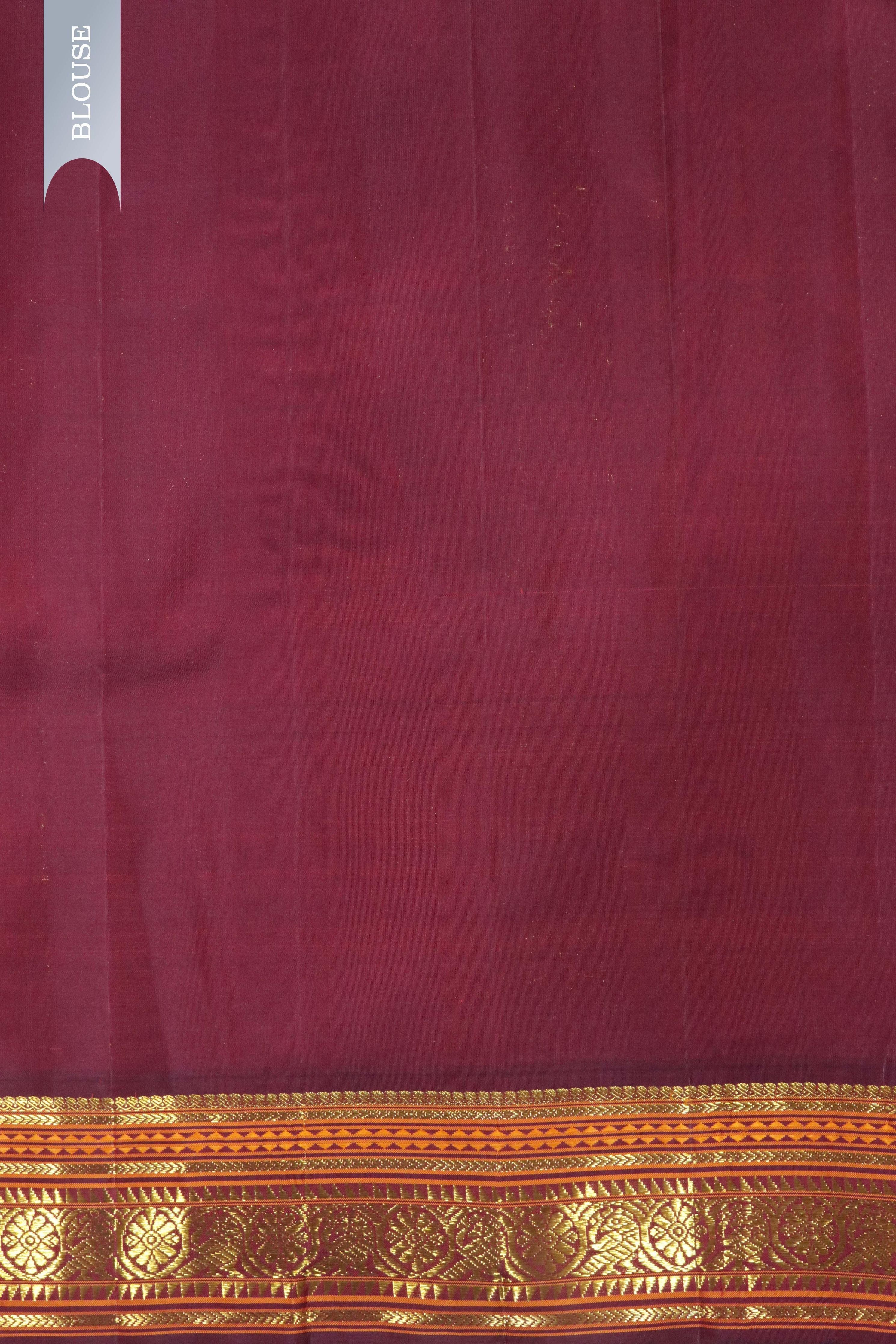 Pastel Orange Kanchipuram Silk Saree with Silk Thread Motifs & Contrast Zari Border - Mokshaa
