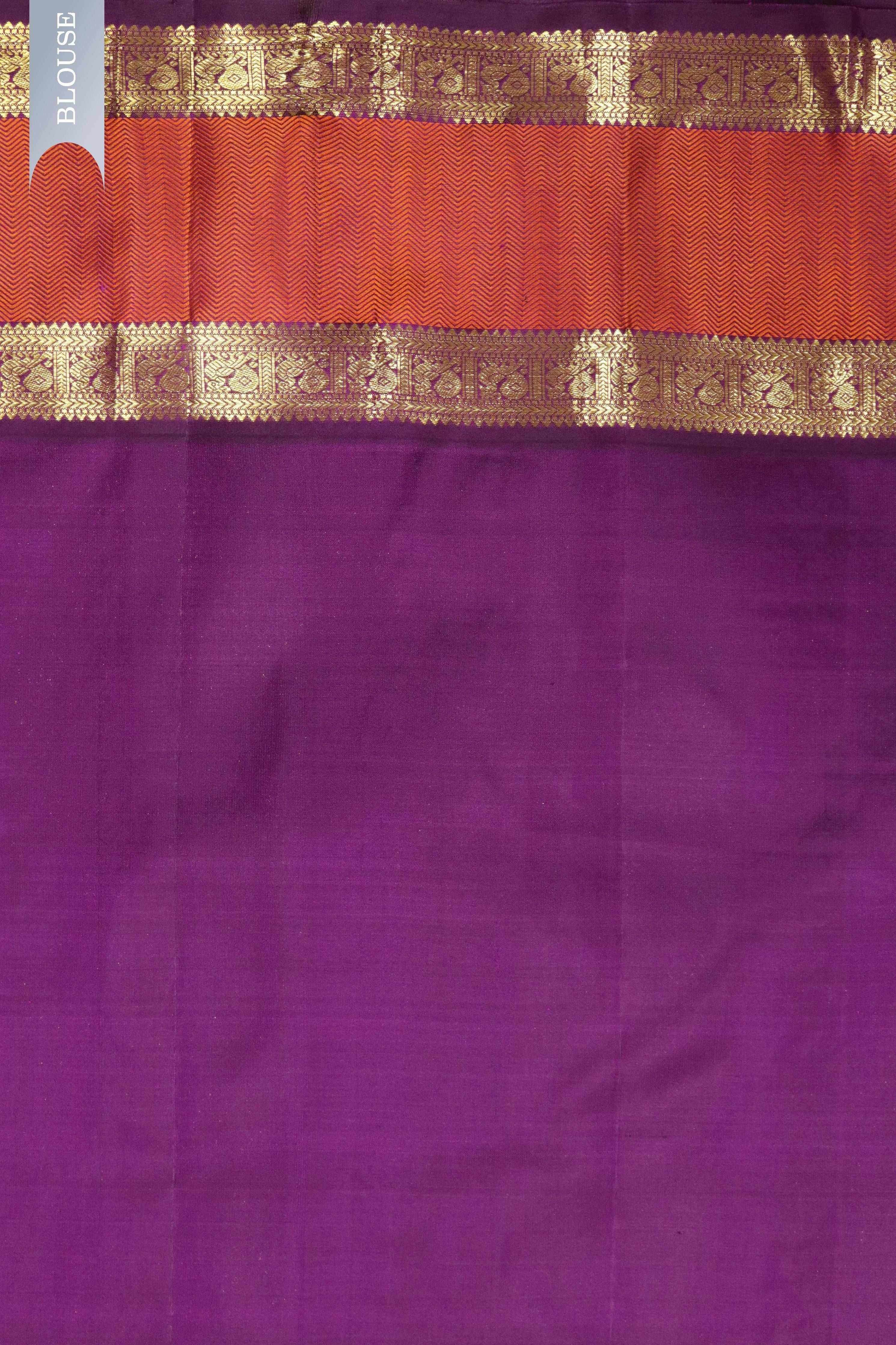Orange Kanchipuram Silk Saree with Zari Horizontal Lines & Thread Weaving Border - Mokshaa