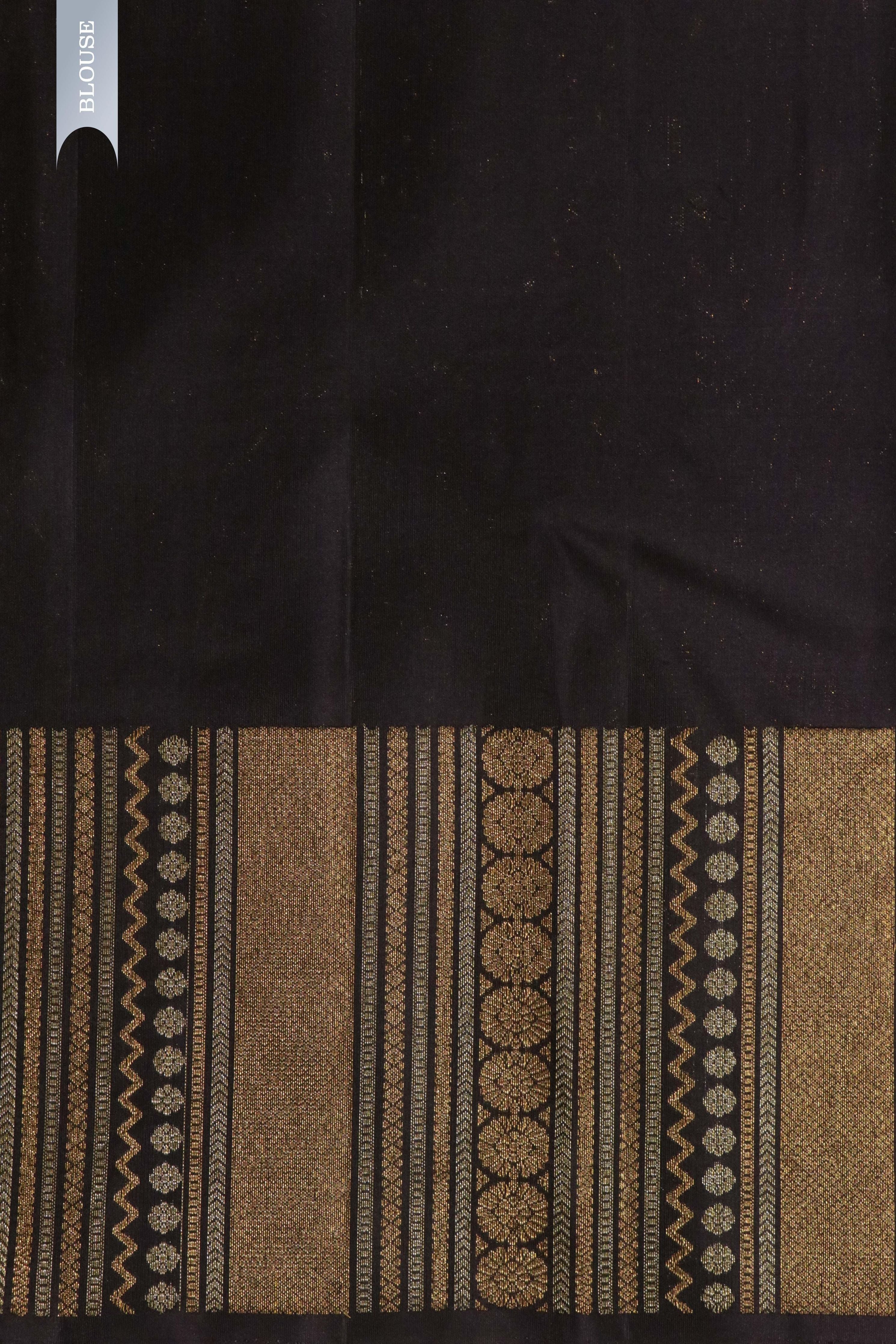 Brownish Purple Kanchipuram Silk Saree with Gold & Silver Cow Motifs and Fancy Border - Mokshaa