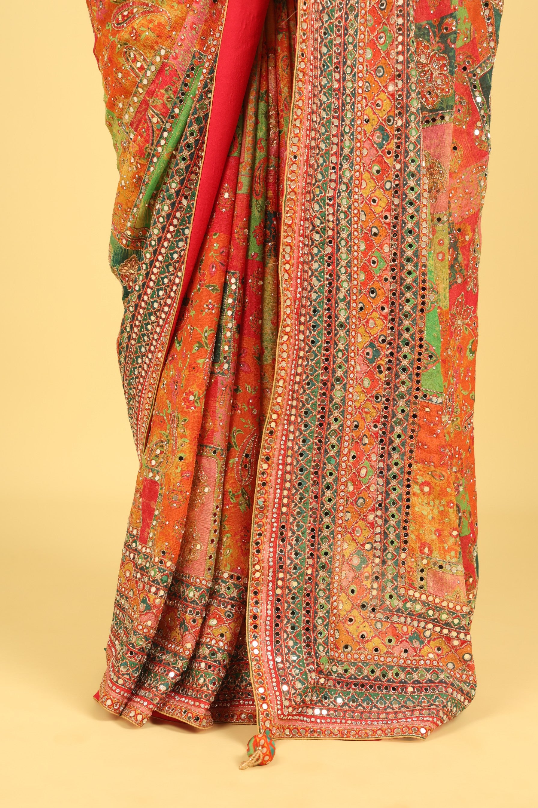 Multicolour Soft Georgette Saree with Digital Print, Sequin & Mirror Highlights - Mokshaa