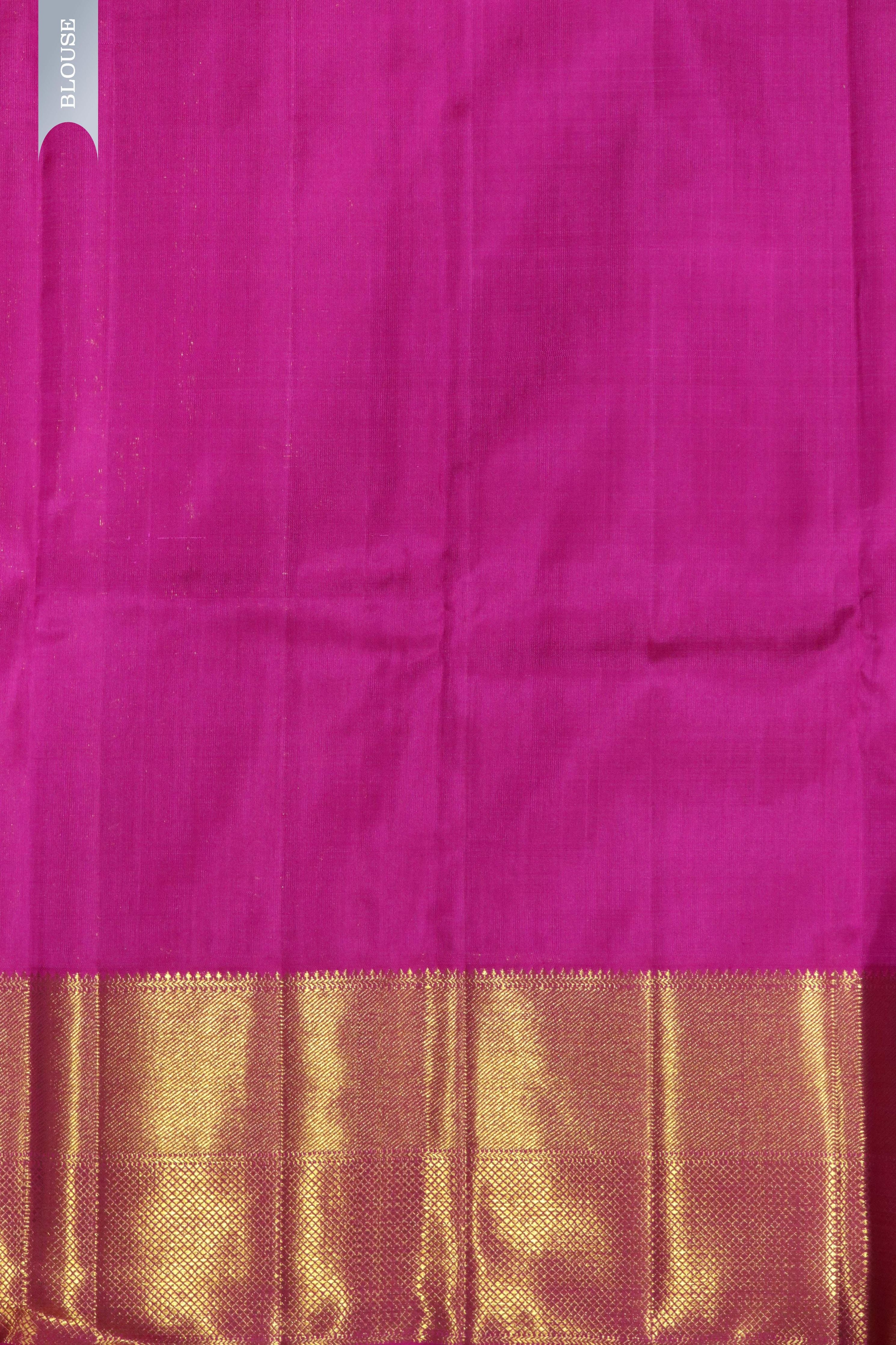 Turquoise Blue Kanchipuram Silk Saree with Zari Stripes, Buttas & Contrast Border - Mokshaa