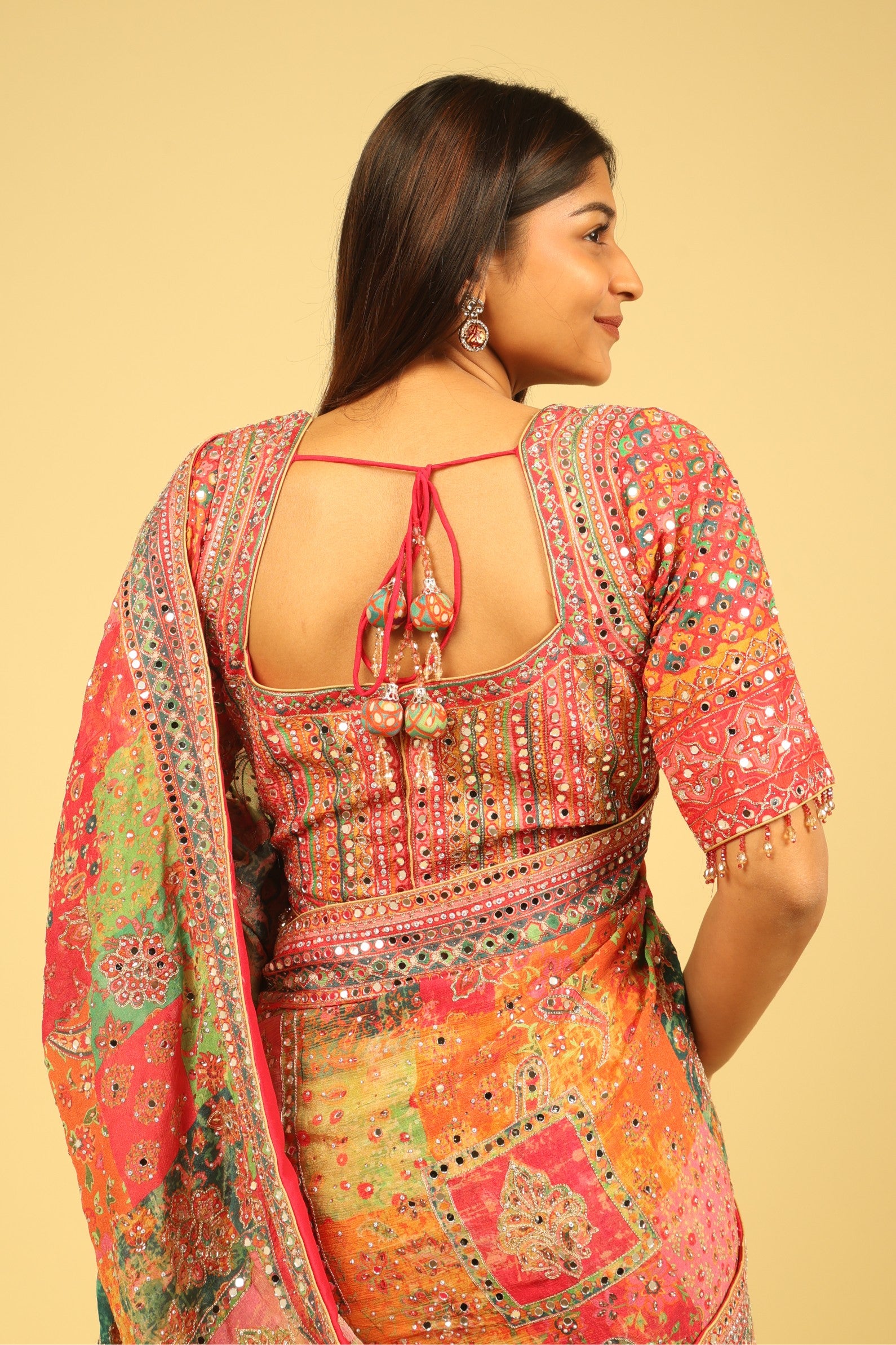 Multicolour Soft Georgette Saree with Digital Print, Sequin & Mirror Highlights - Mokshaa