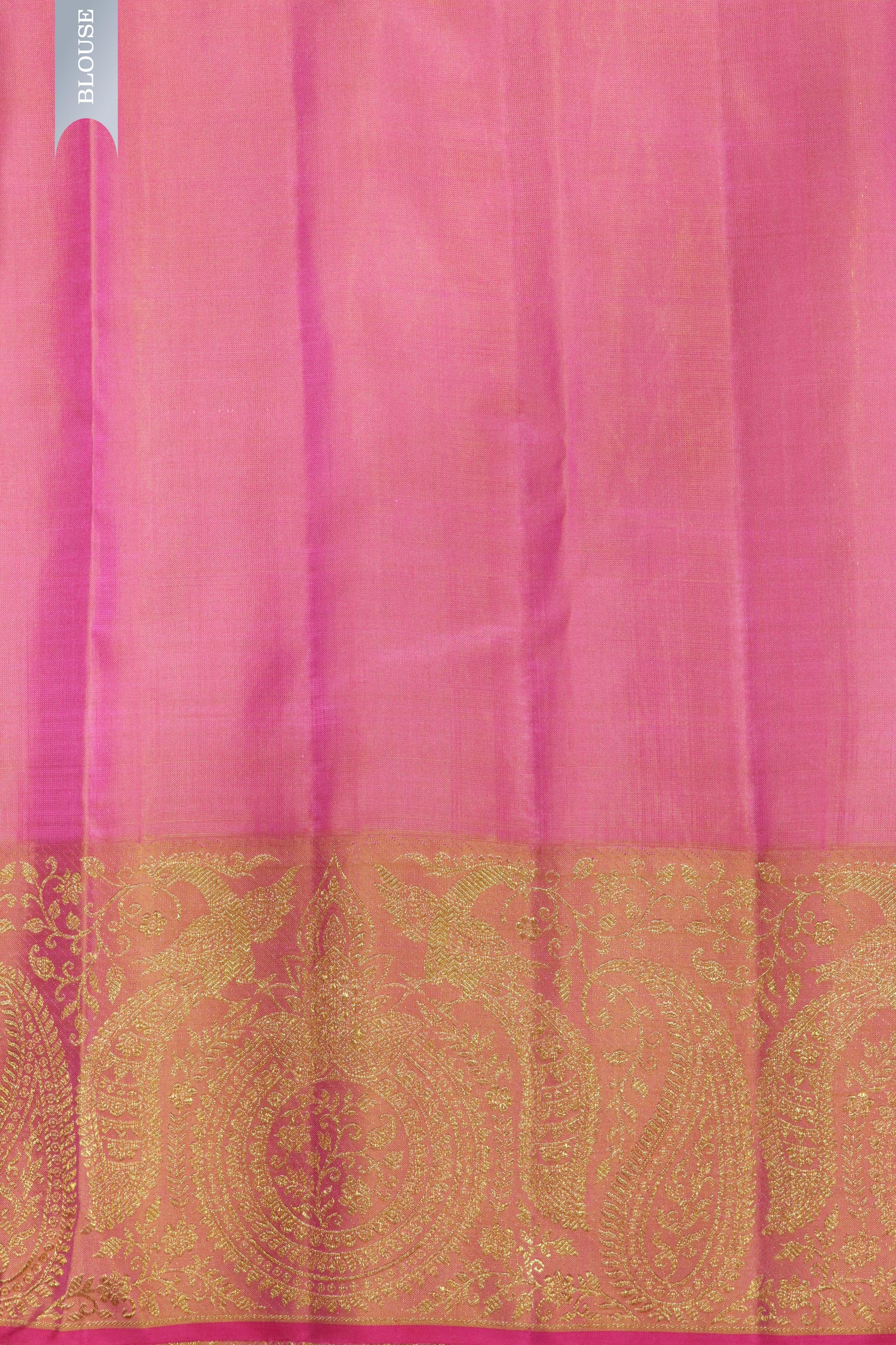 Shaded Pink Kanchipuram Silk Saree with Peacock & Elephant Motifs and Fancy Border - Mokshaa
