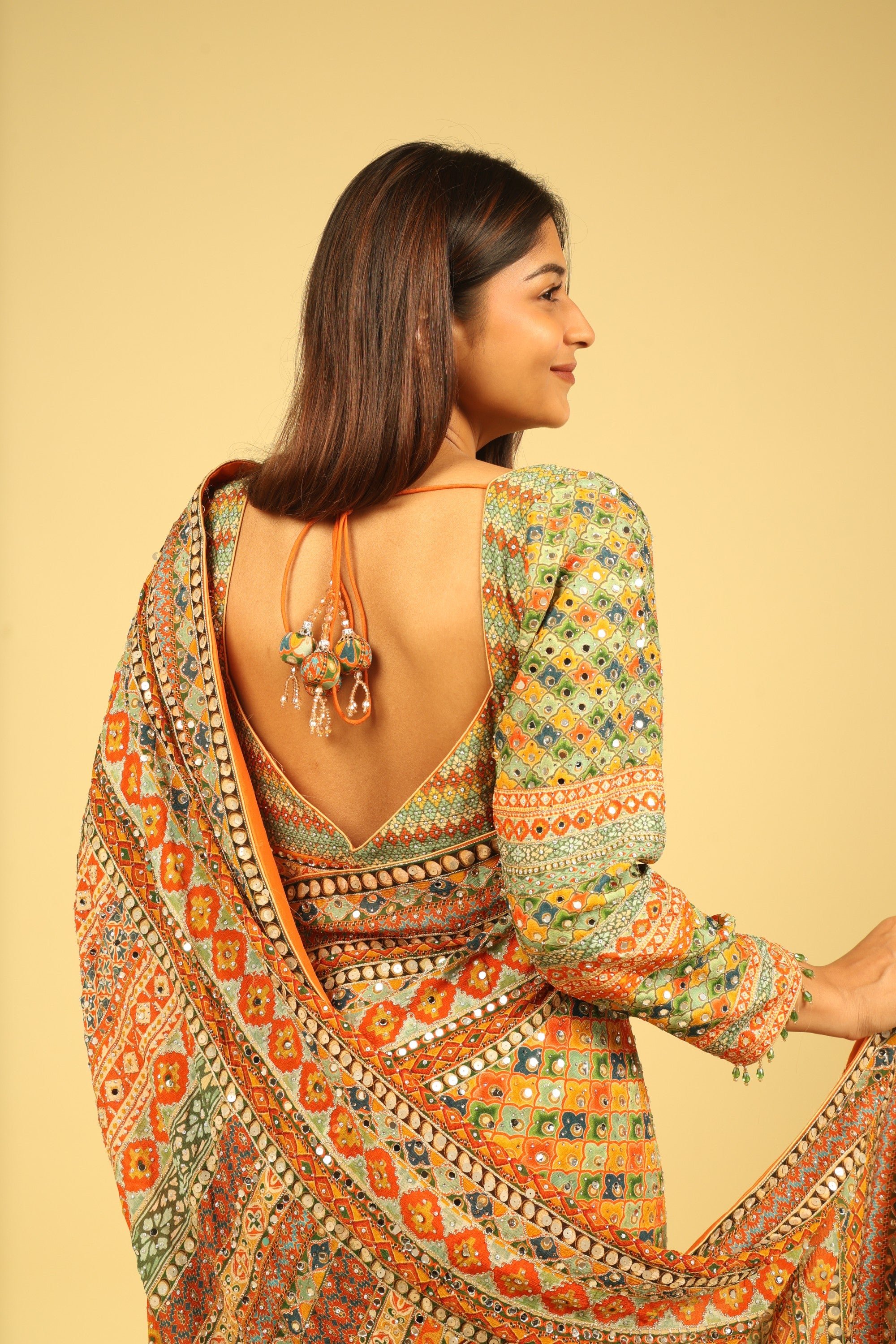 Multicolour Soft Georgette Saree with Digital Print, Sequin & Mirror Highlights - Mokshaa