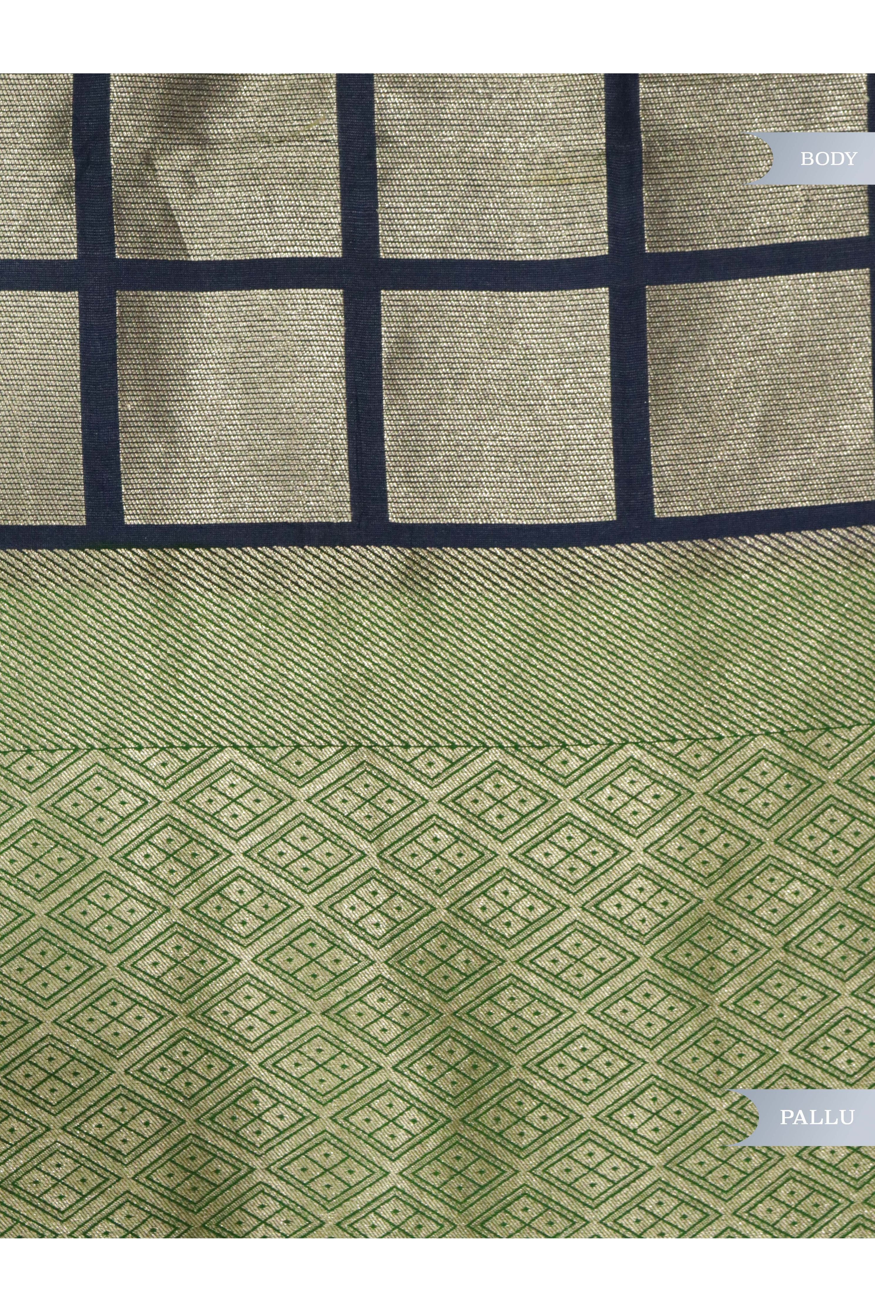 Ash Blue Handloom Silk Saree with Silver Zari Geometric Weaving - Mokshaa