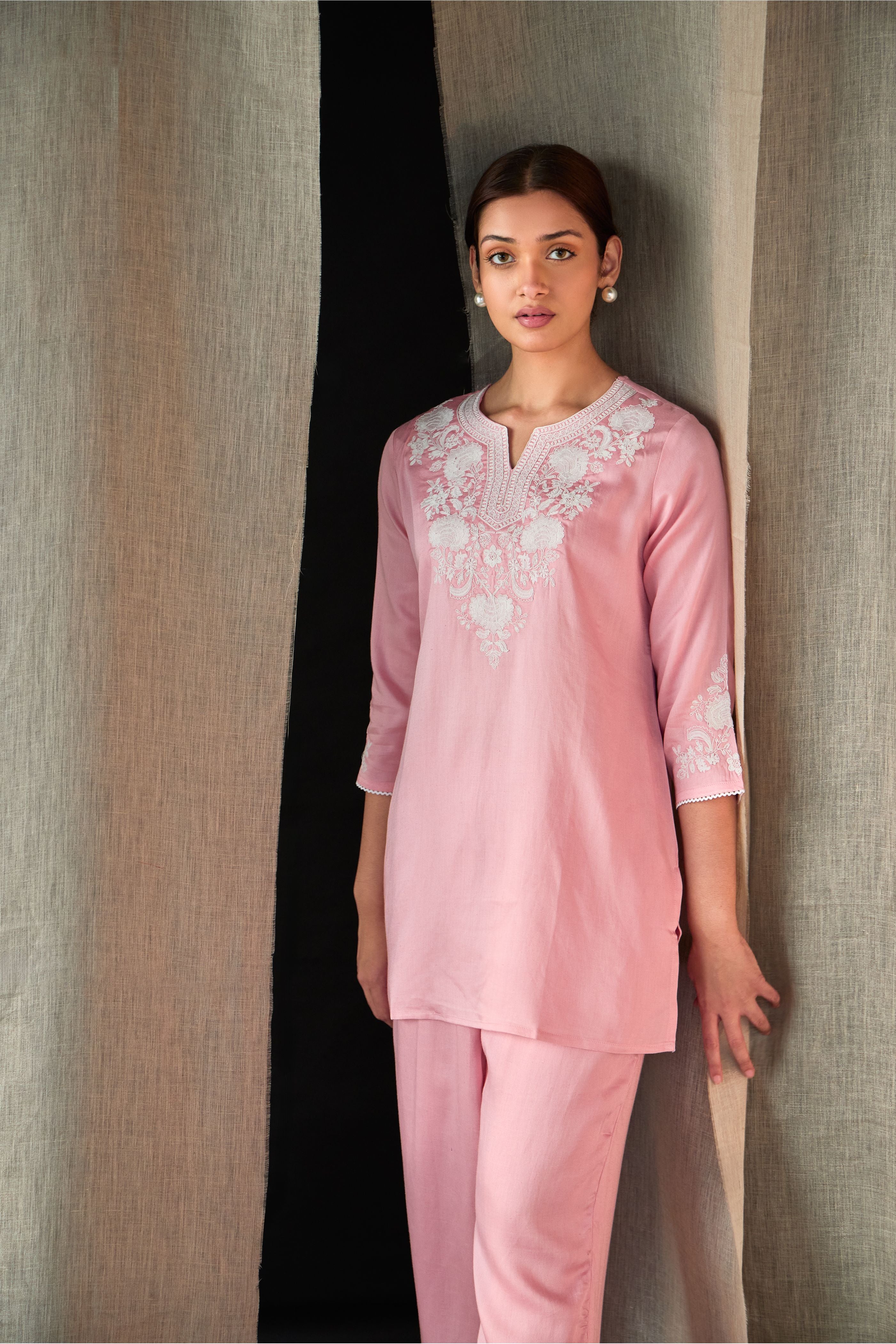 Pink Yoke Embroidered Ecovero Co-ord Set - Mokshaa