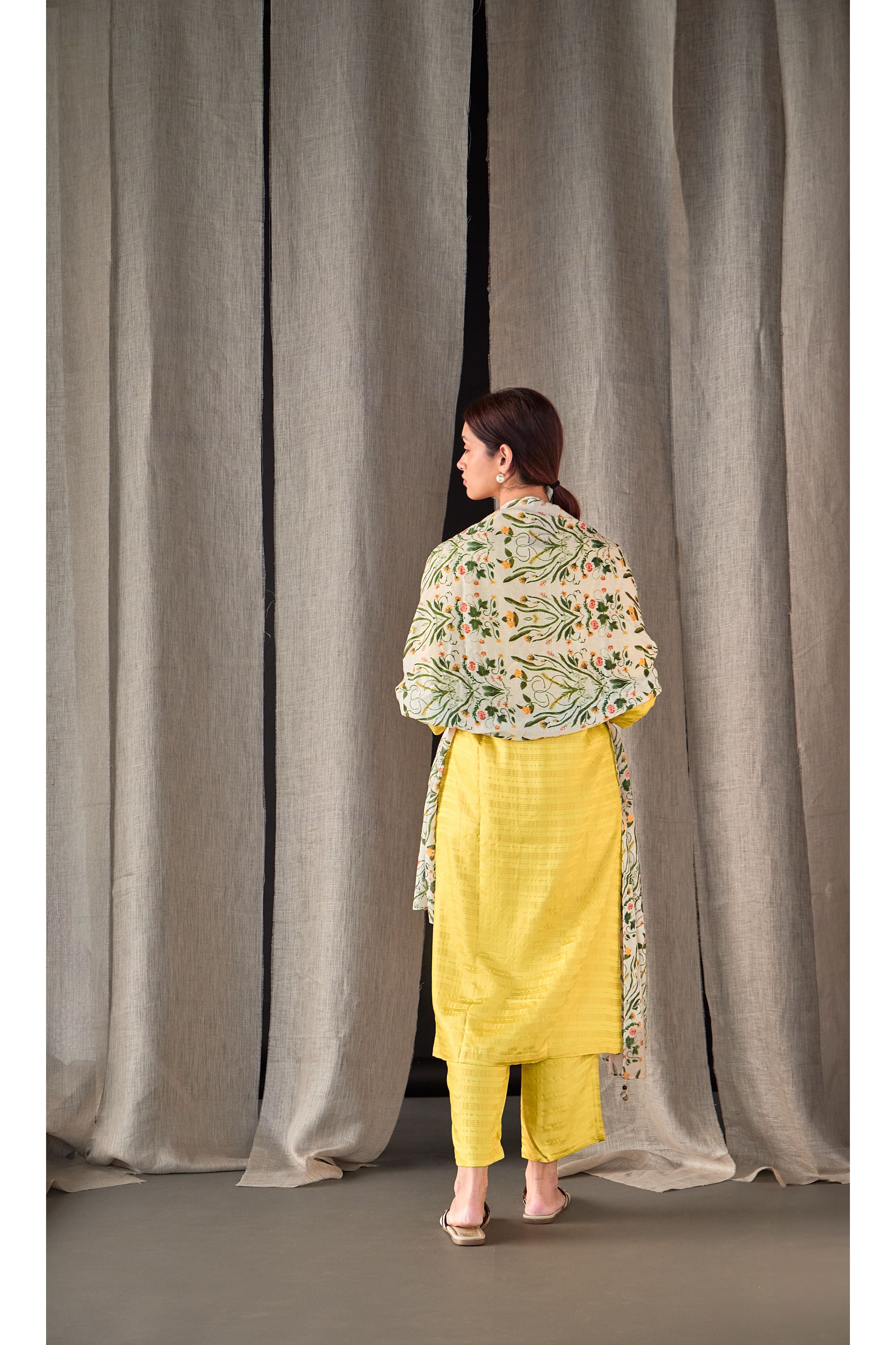 Yellow Tencel Kurta Set with Odhani - Mokshaa