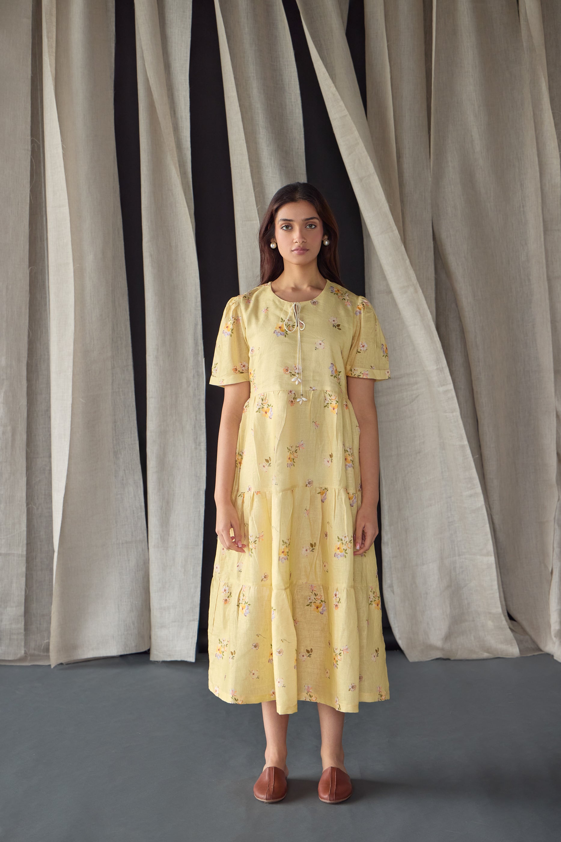 Butter Pure Linen Dress - Mokshaa