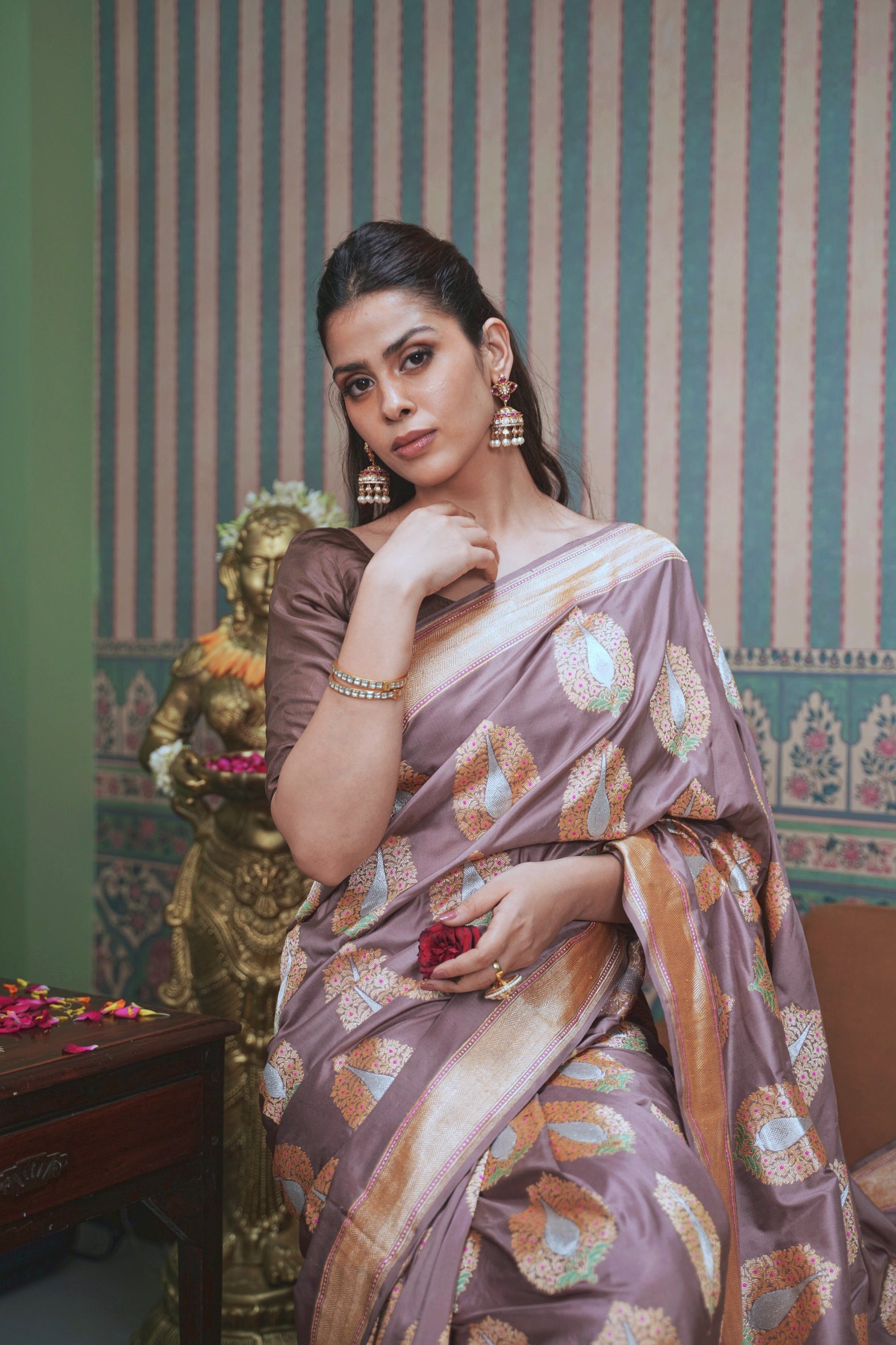 Brown Banarasi Silk Saree