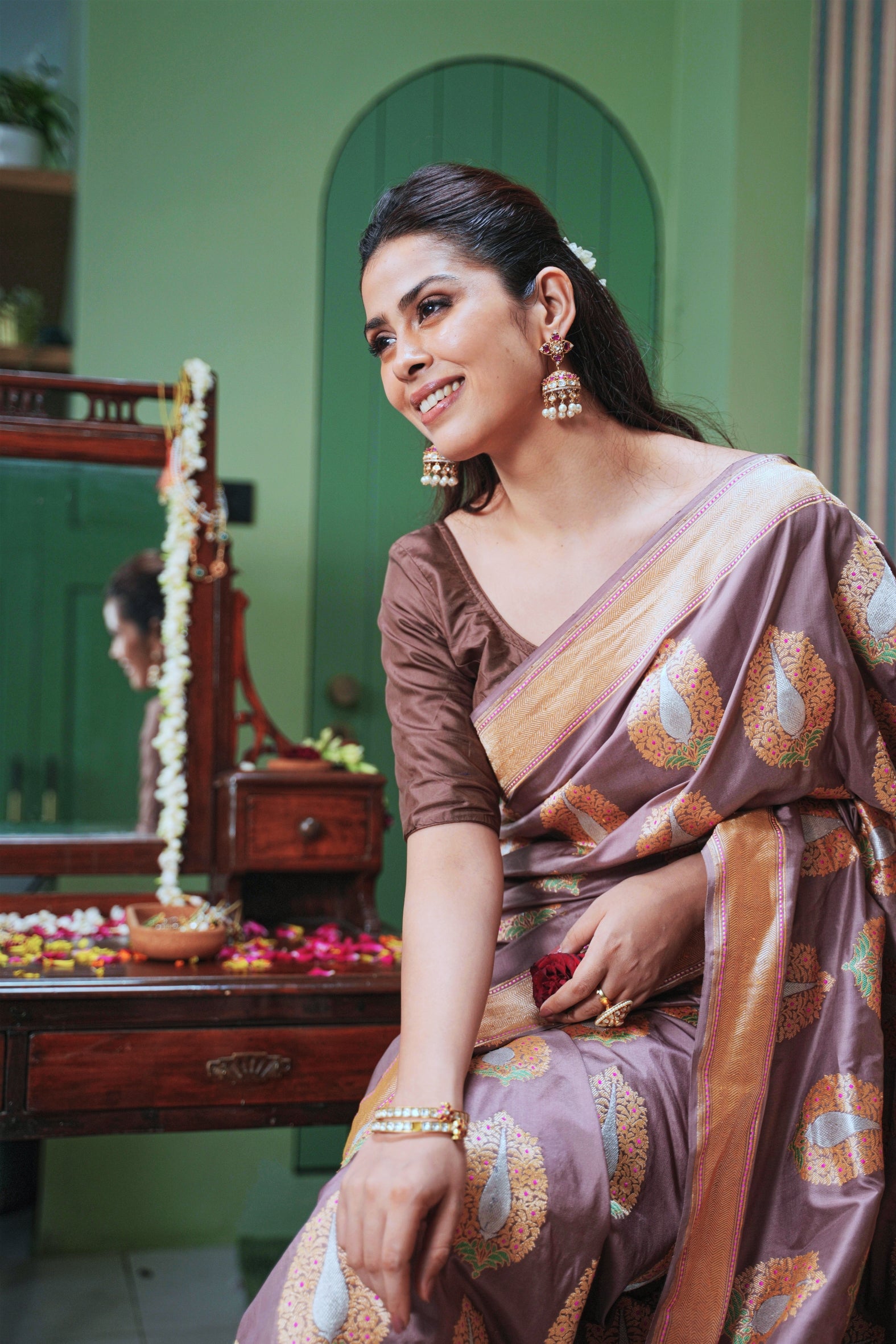 Brown Banarasi Silk Saree