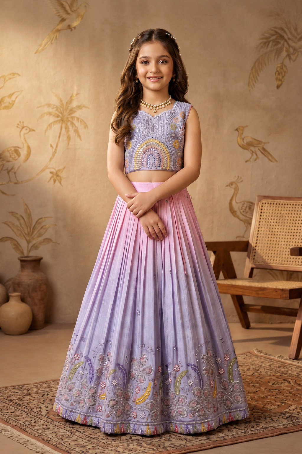 Pink Lavender Ombre Silk Lehenga - Mokshaa