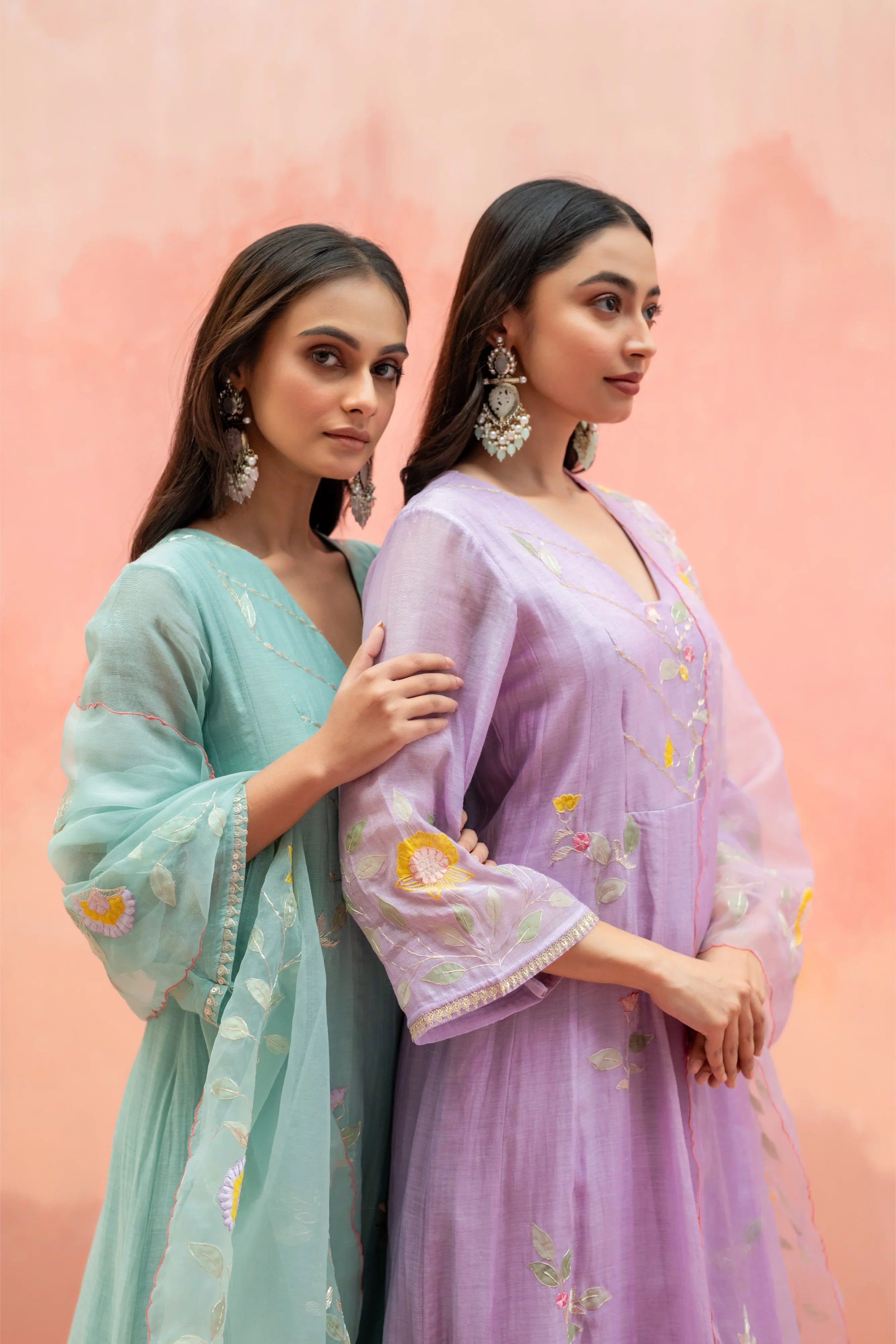Lavender Mul Cotton Anarkali Set with Organza Dupatta - Mokshaa