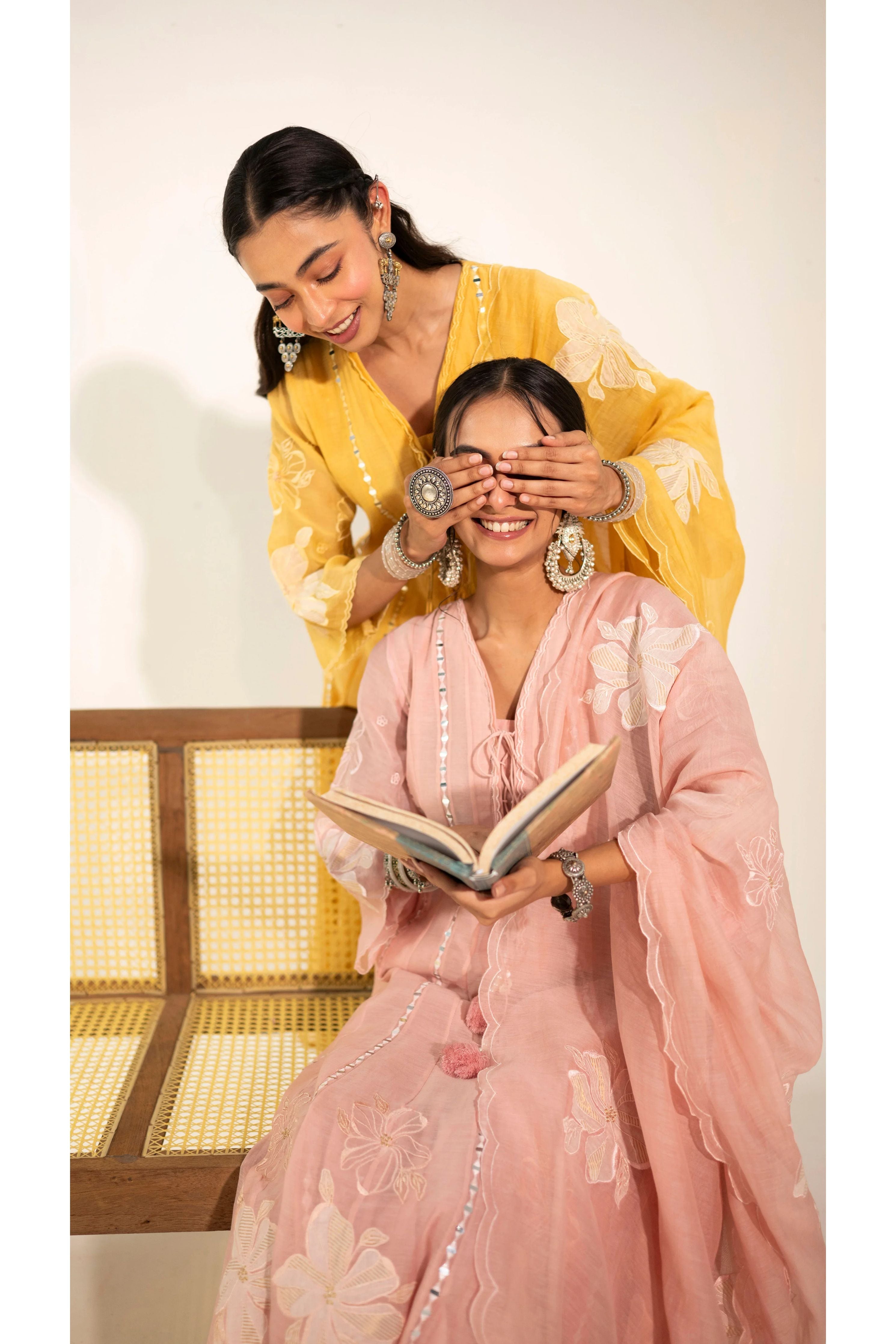 Sunlit Yellow Mirrorwork Embroidered Anarkali Set - Mokshaa