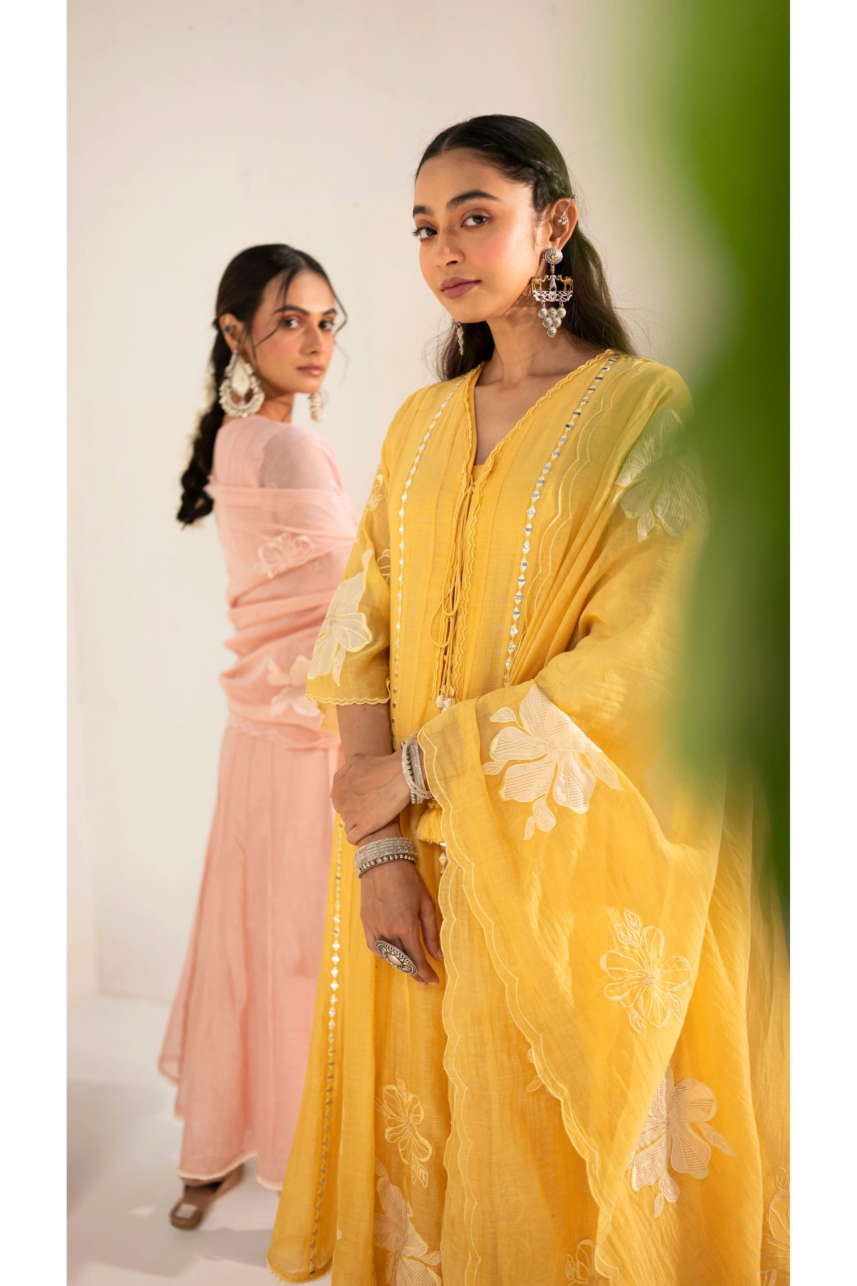 Sunlit Yellow Mirrorwork Embroidered Anarkali Set - Mokshaa