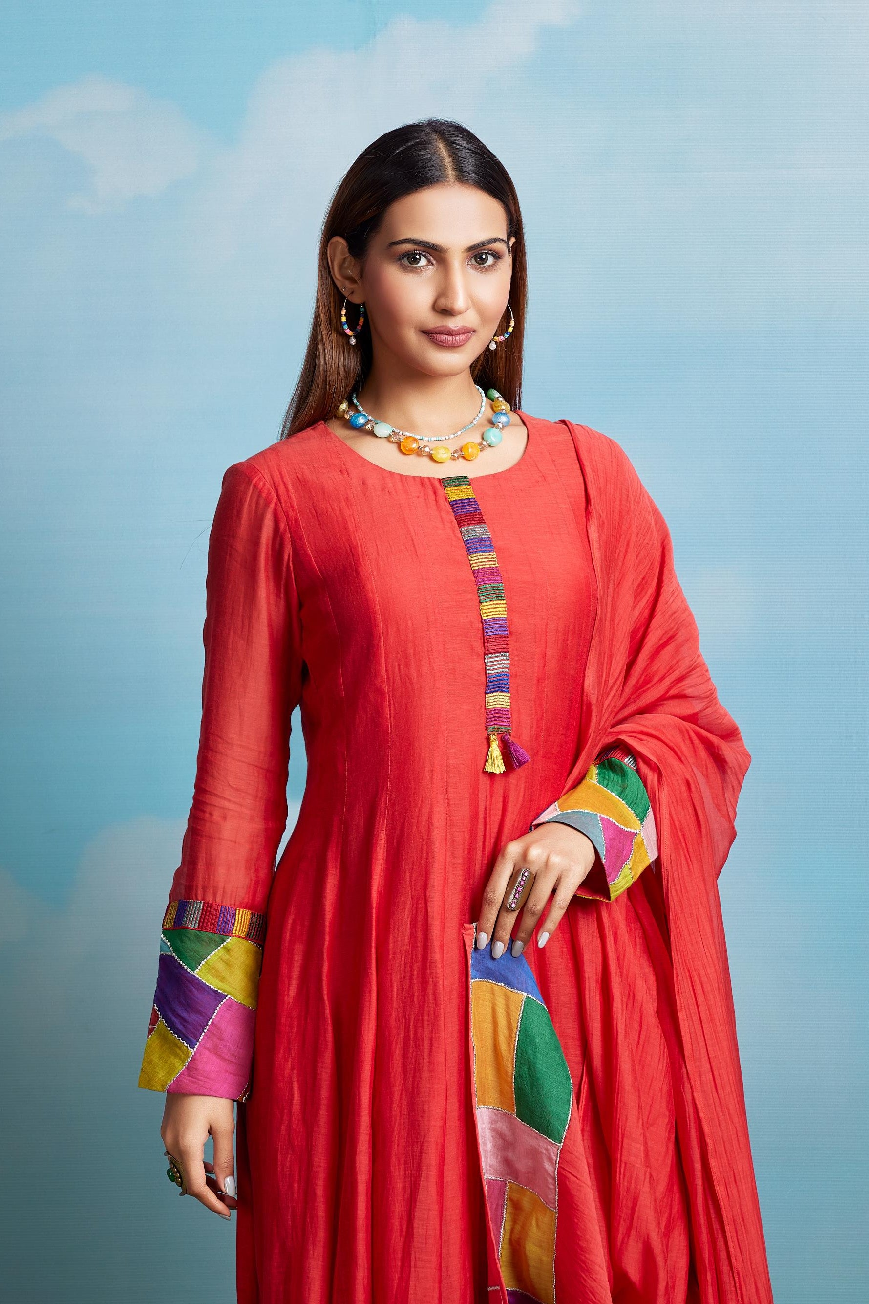 Red Mul Anarkali Set