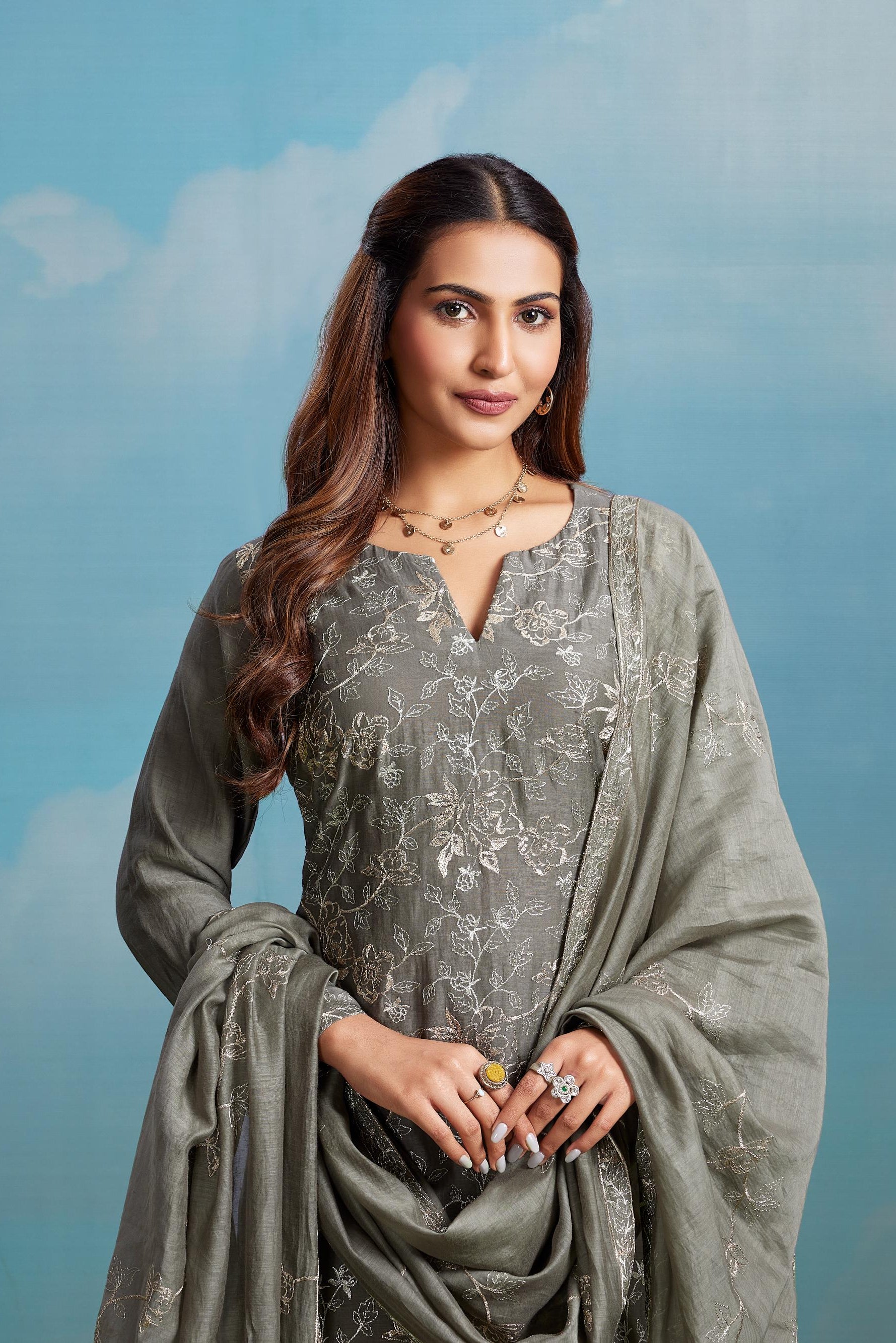 Sage Grey Embroidered Salwar Set