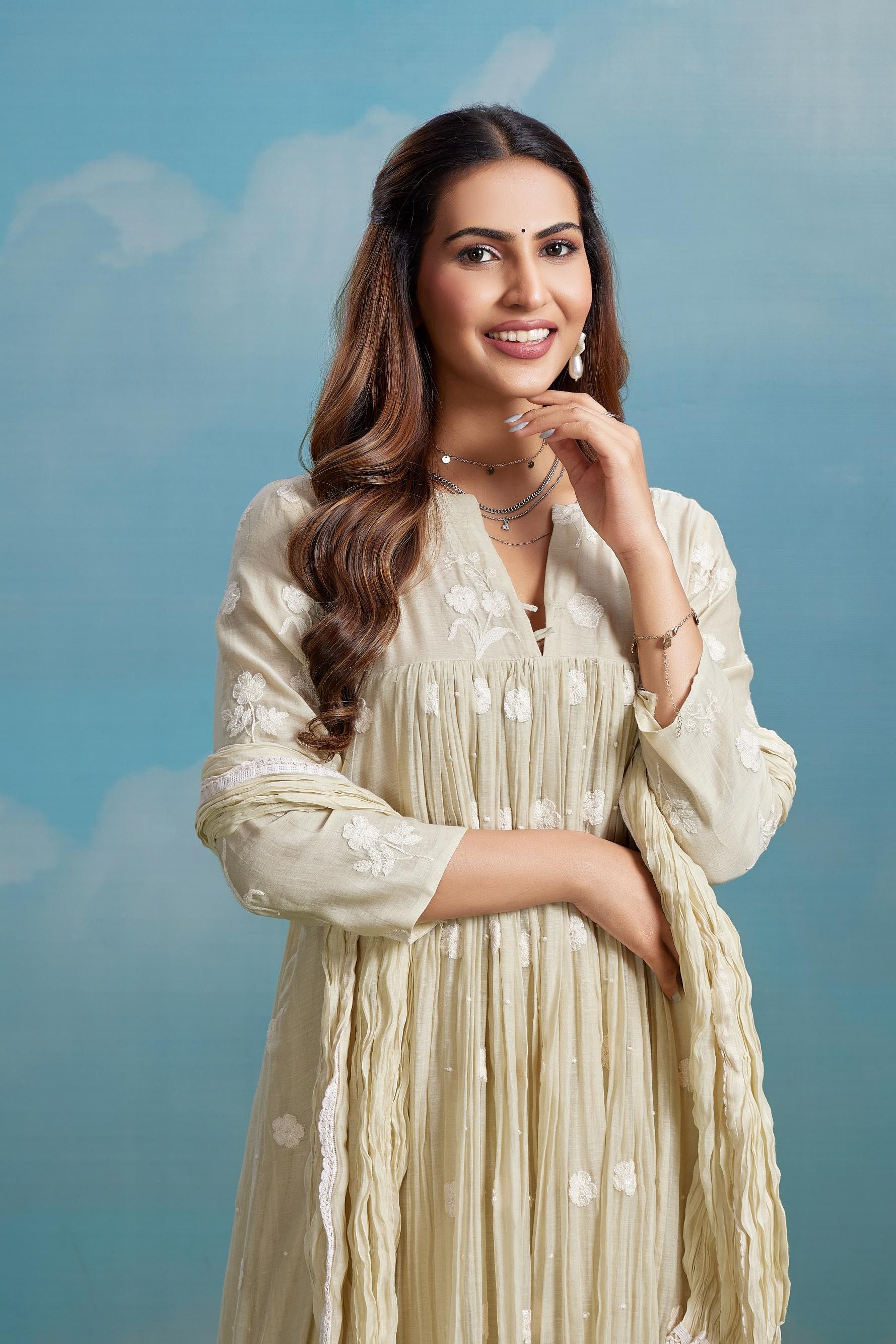 Ivory Embroidered Mul Salwar Set