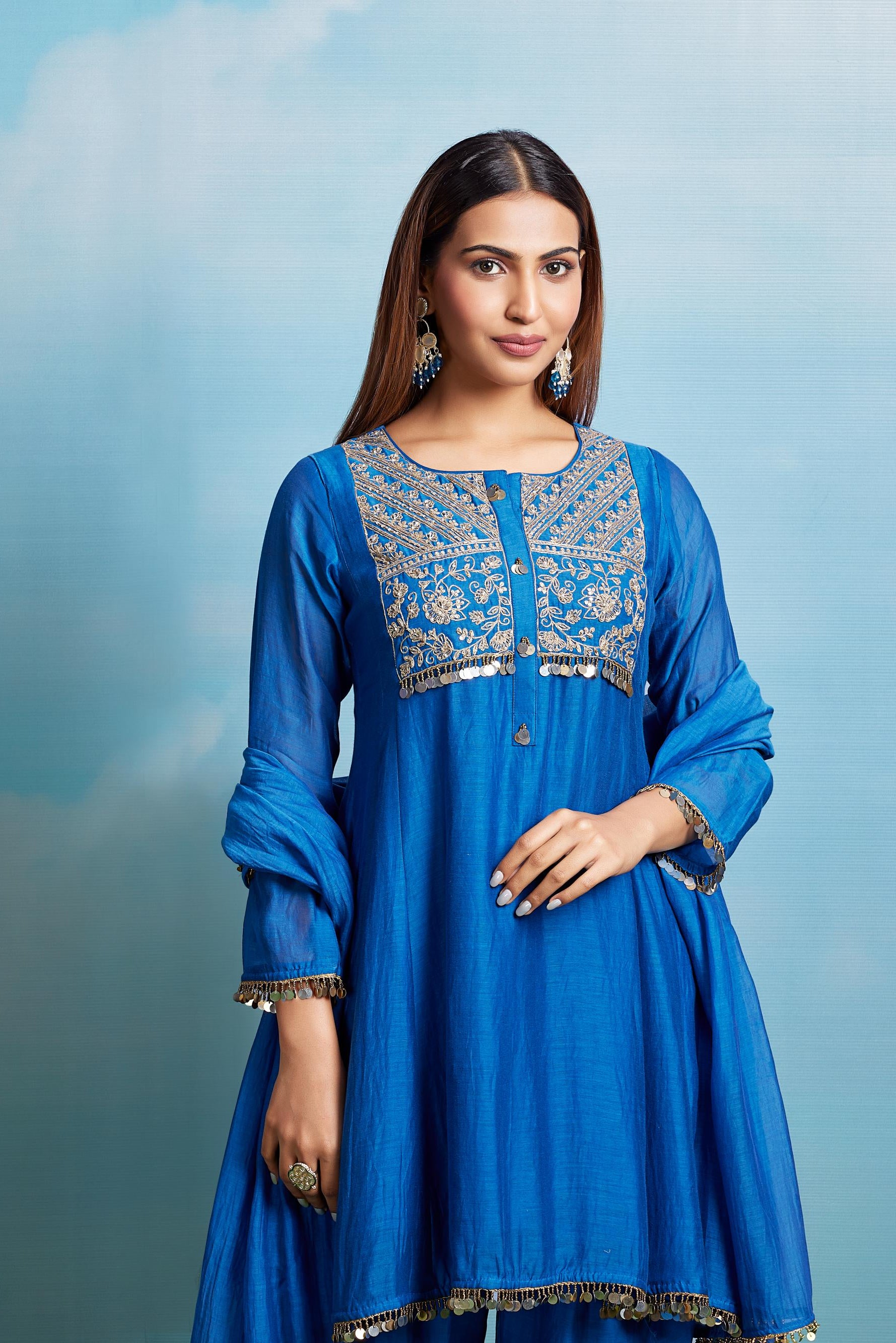 Royal Blue Mul Anarkali Set