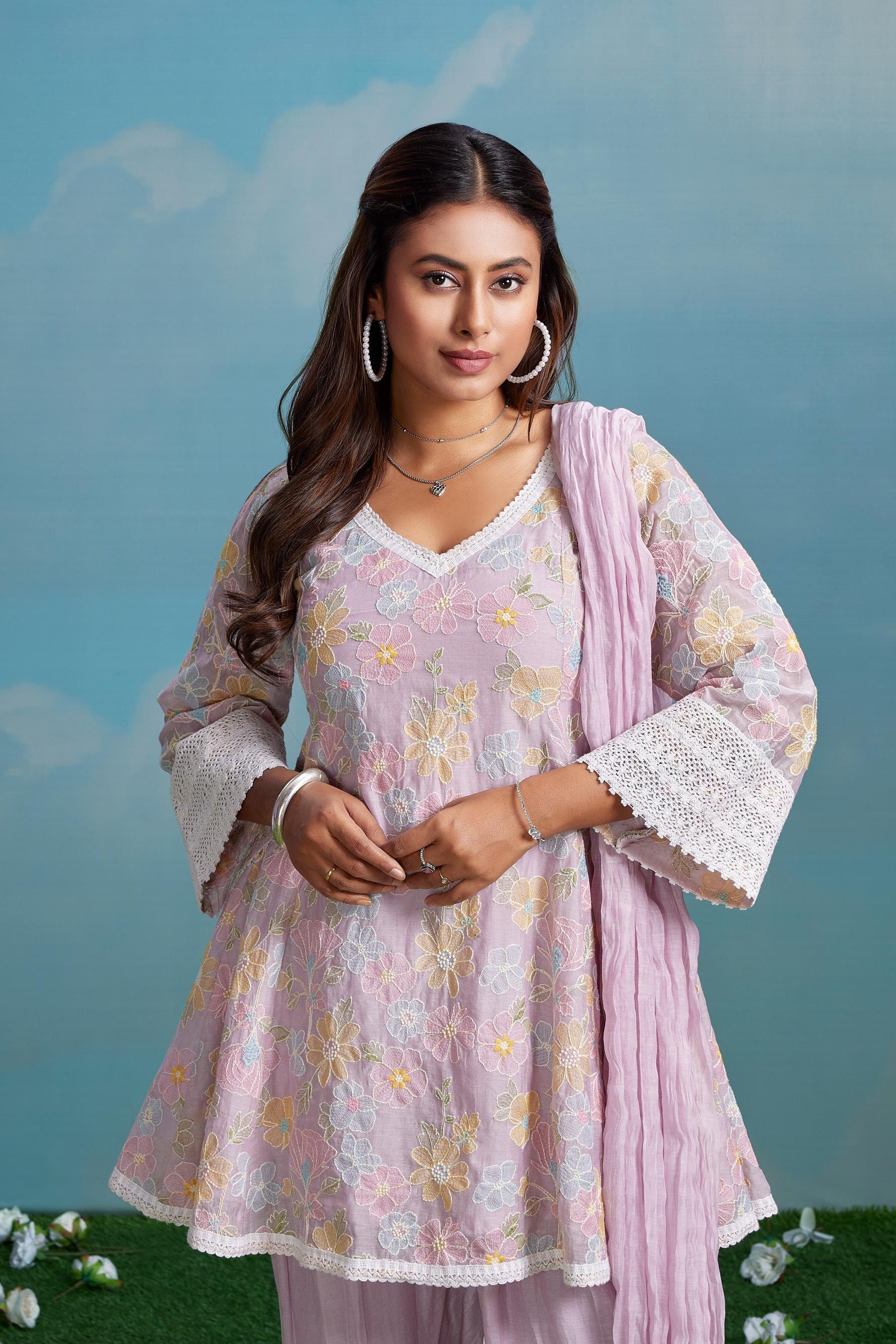 Pastel Lilac Floral Printed Salwar Set