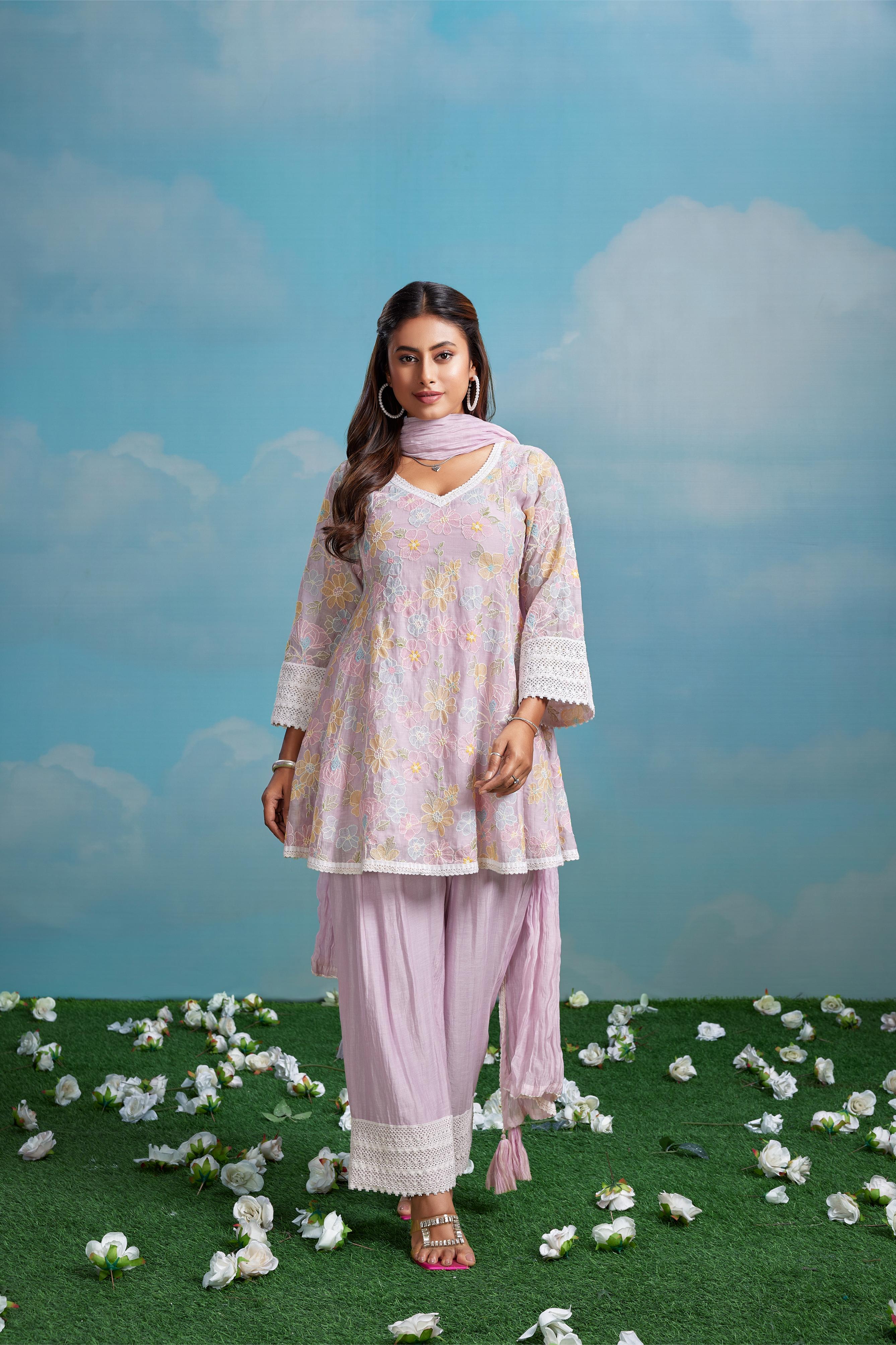 Pastel Lilac Floral Printed Salwar Set