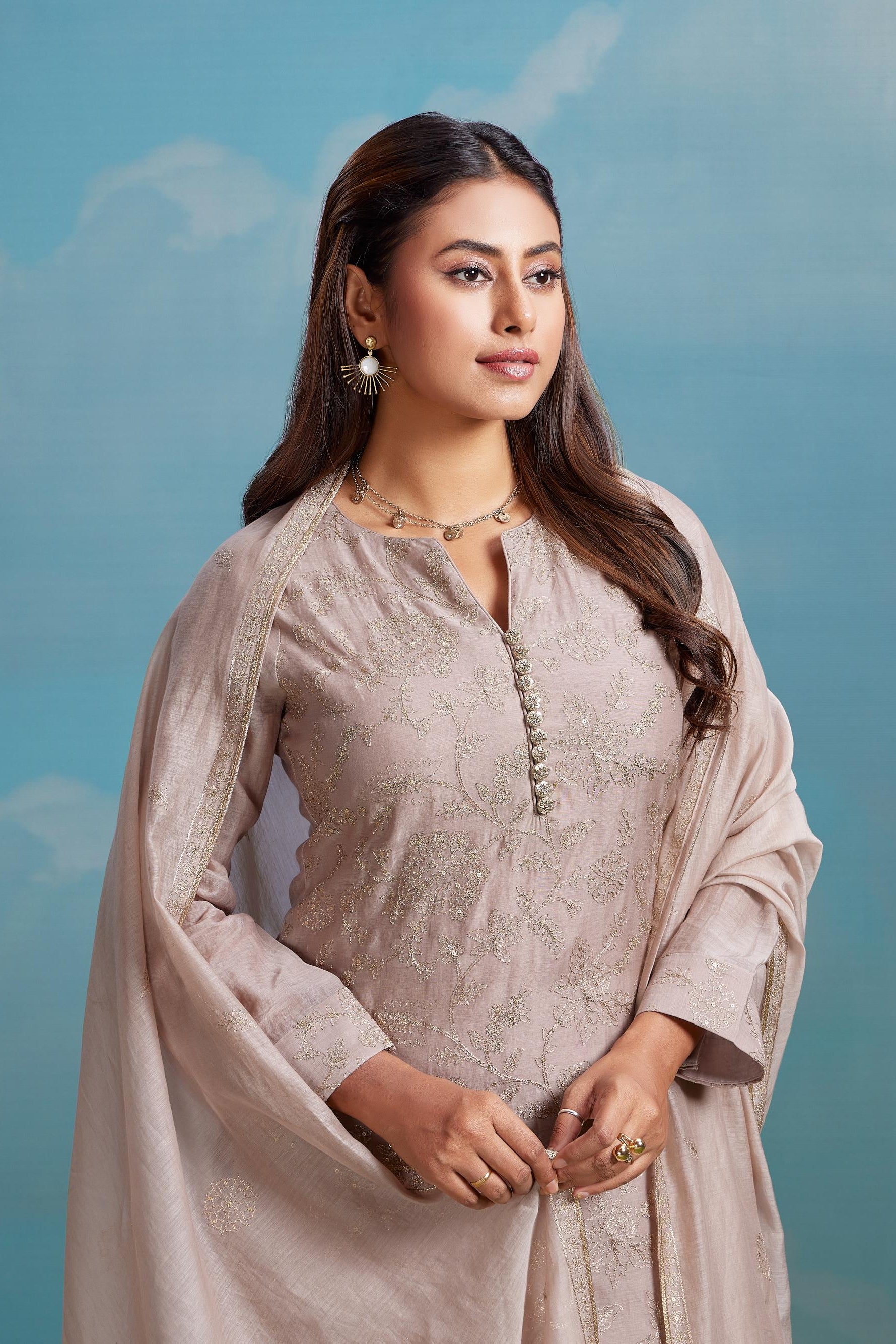 Dusty Beige Mul Salwar Set