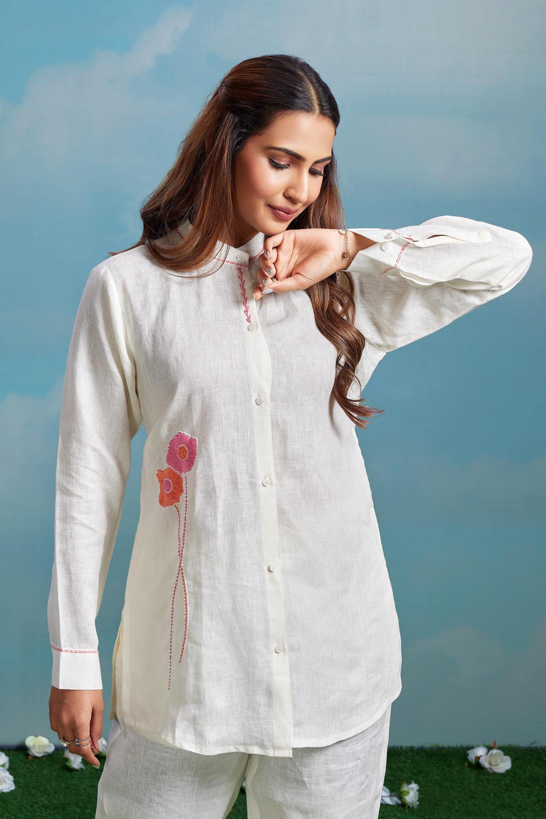 Ivory Floral Embroidered Co-Ord Set