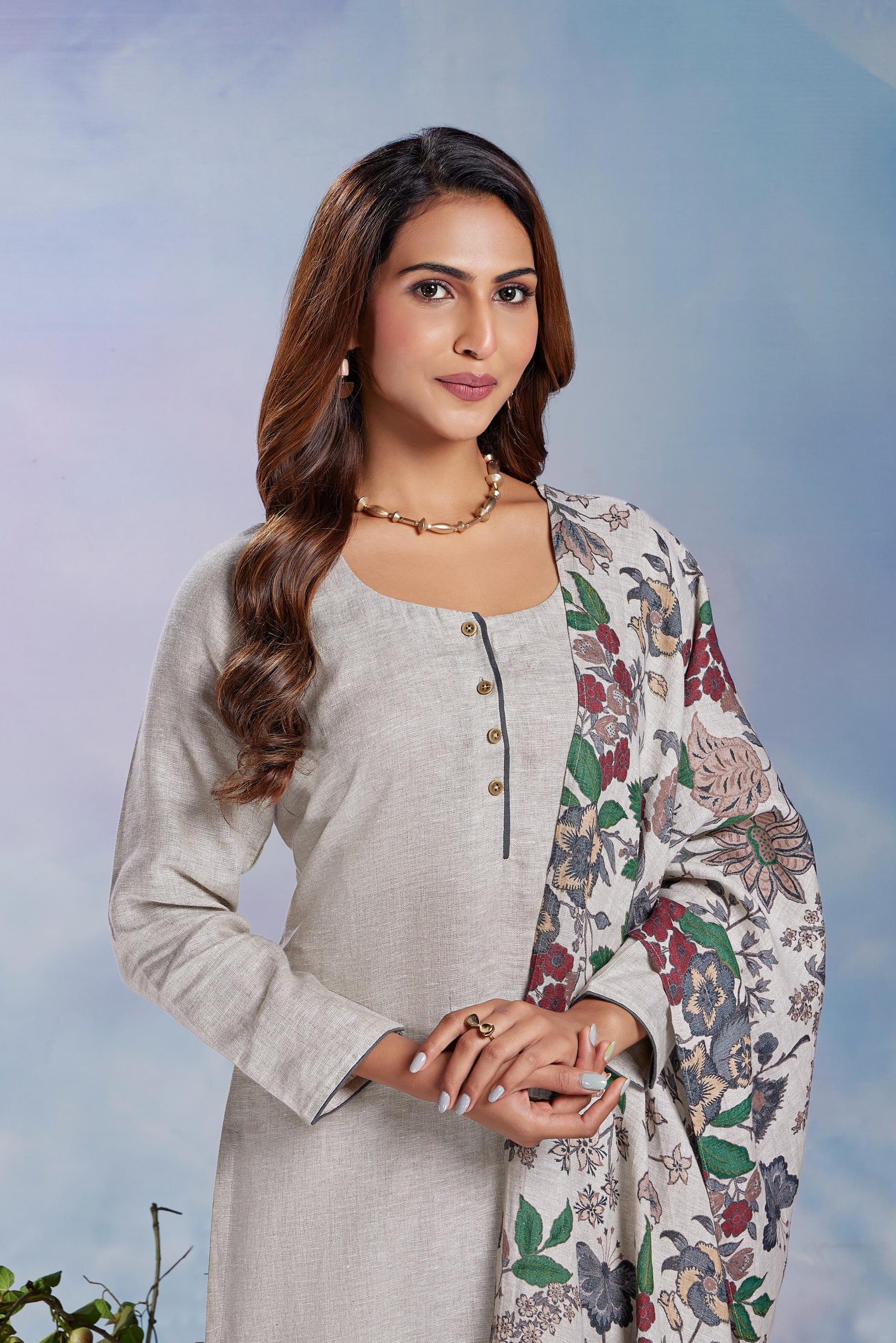 Ivory Floral Printed Kurta Set