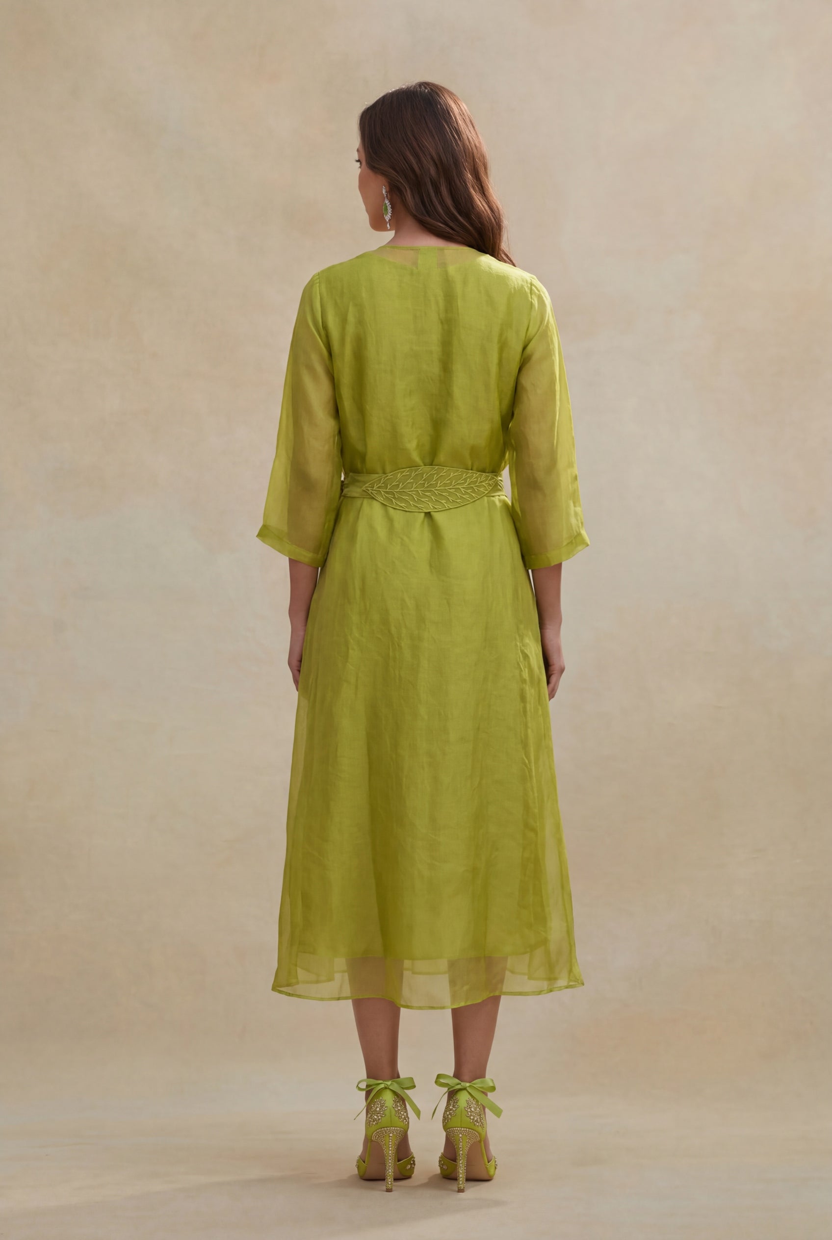 Lime Green Organza Indo-Western Dress